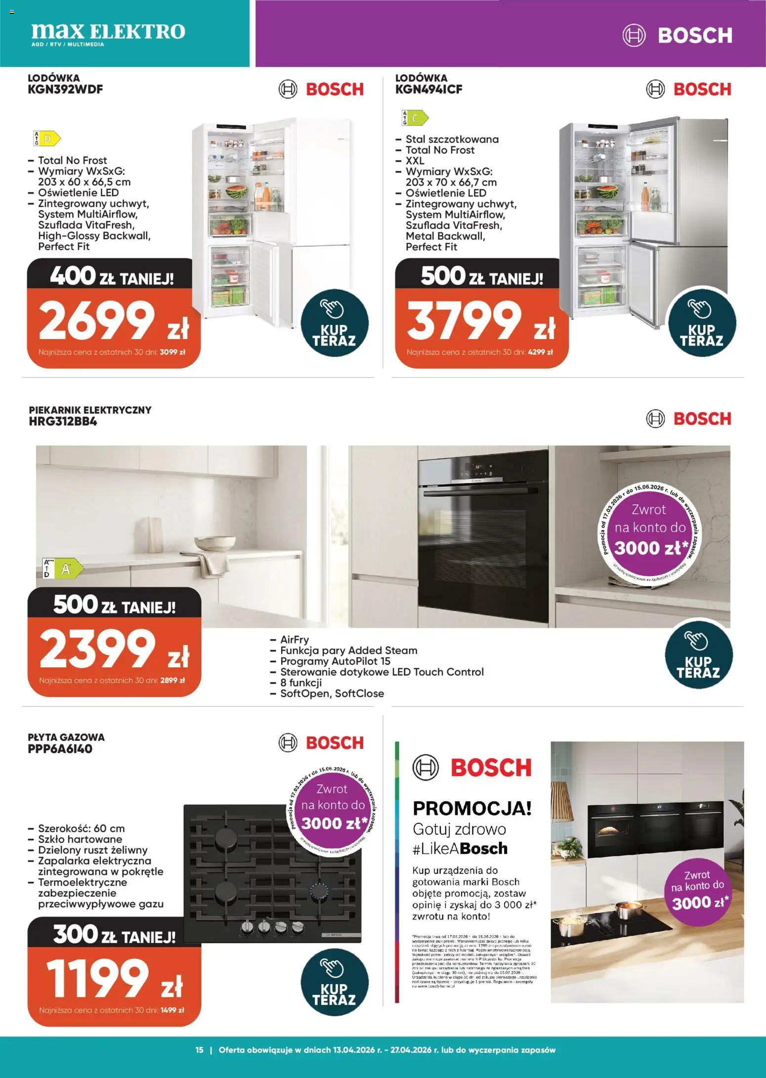 Max elektro gazetka od 13.04.2026 | Strona: 15 | Produkty: Lodówka, Piekarnik, Ruszt