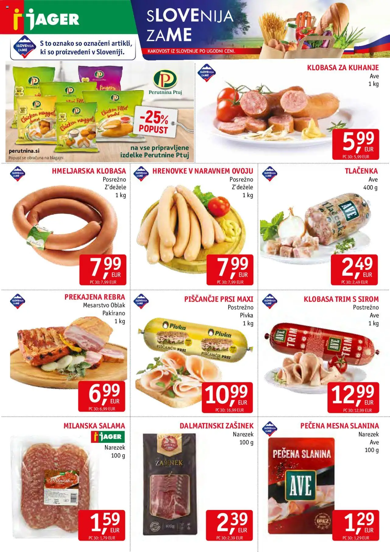 Novi Jager katalog ponudbe – veljaven od 22.10.2025 | Stran: 2 | Izdelki: Hrenovke, Narezek, Slanina, Salama