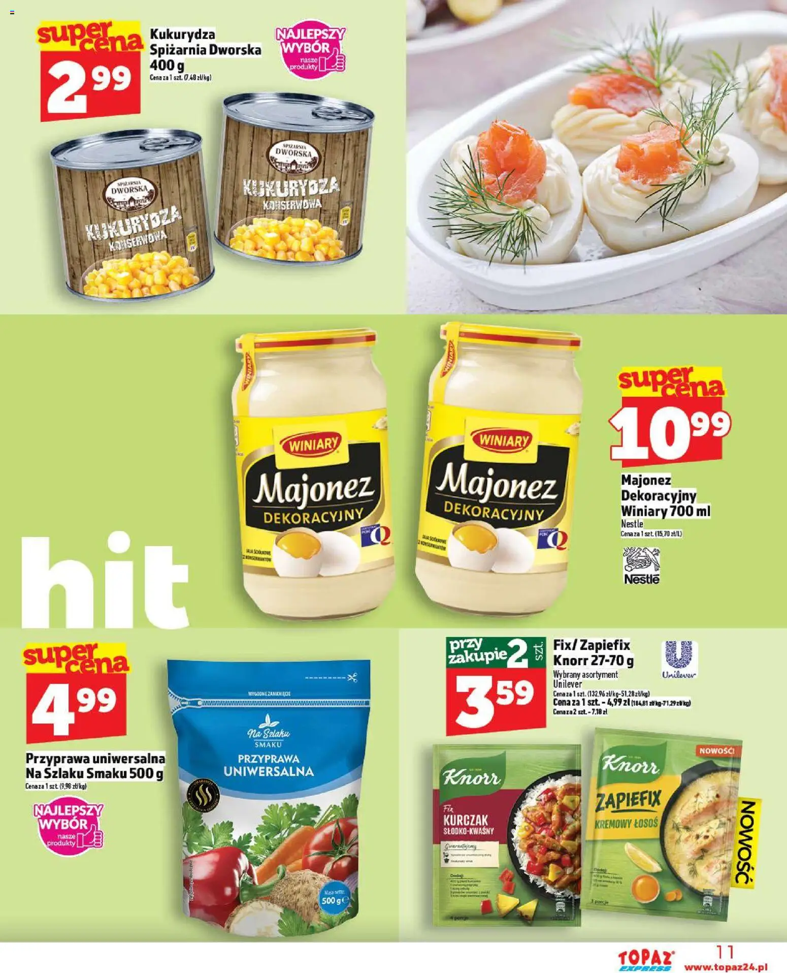 Topaz Gazetka - Express od 13.11.2025 | Strona: 11 | Produkty: Kurczak, Kukurydza, Łosoś, Majonez