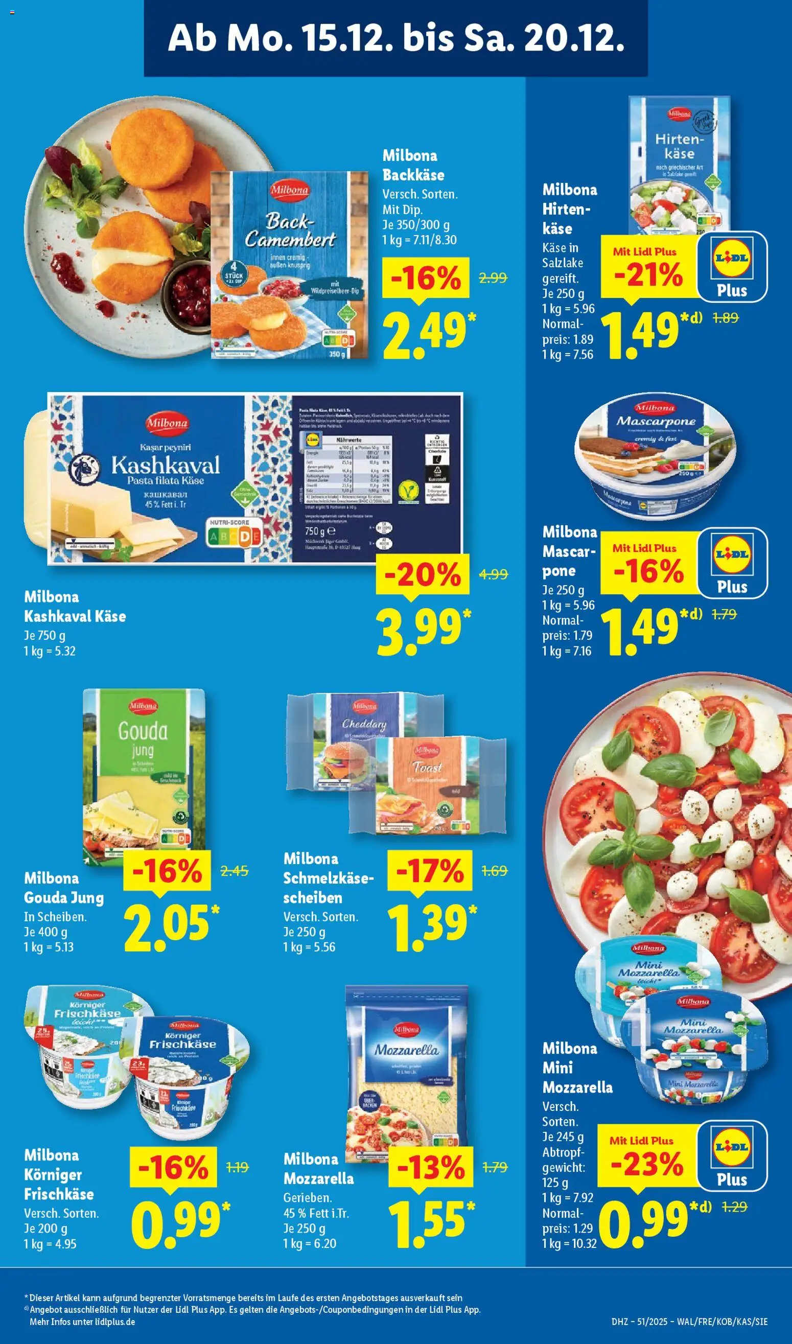 Lidl Prospekt Gladenbach – gültig ab 15.12.2025 | Seite: 15 | Produkte: Käse, Toast, Mozzarella, Frischkase