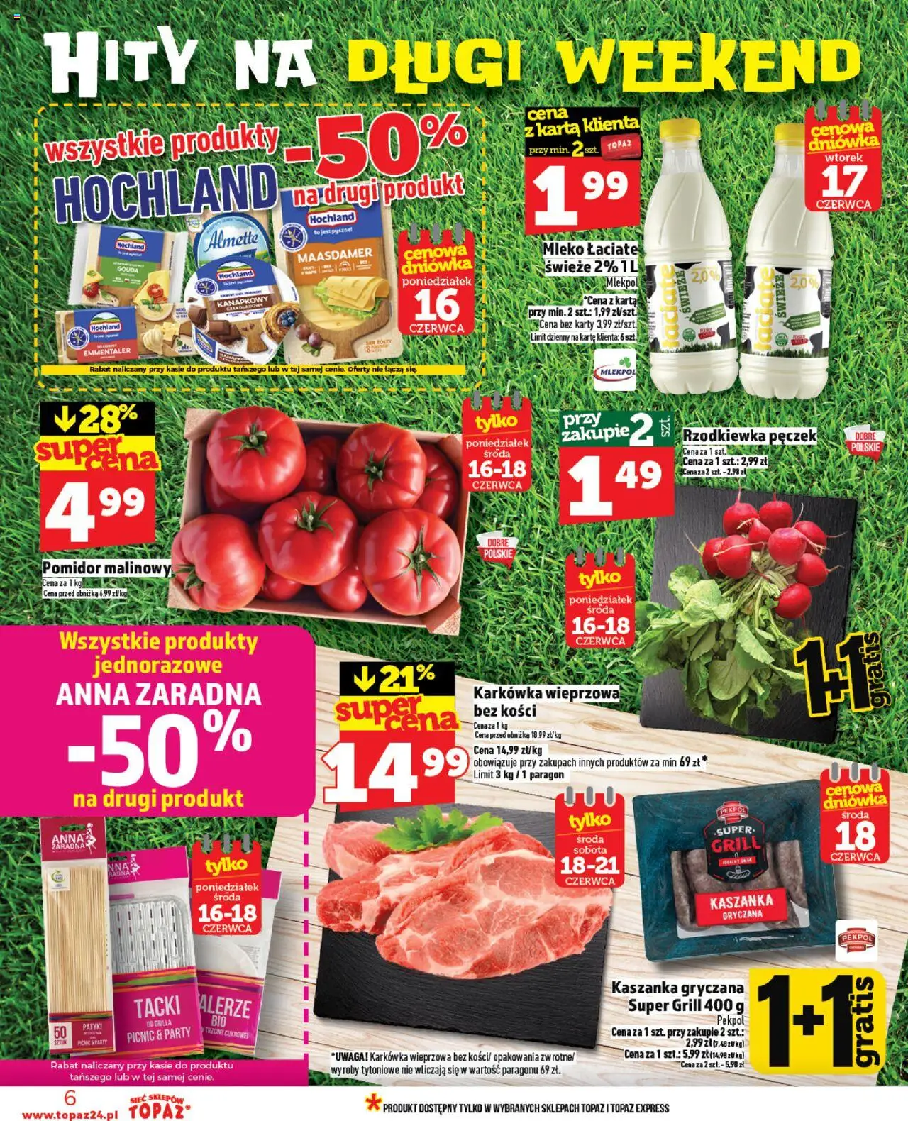 Topaz Gazetka - Ceny małe na stałe od 12.06.2025 | Strona: 6 | Produkty: Karta, Pomidor malinowy, Talerze, Mleko