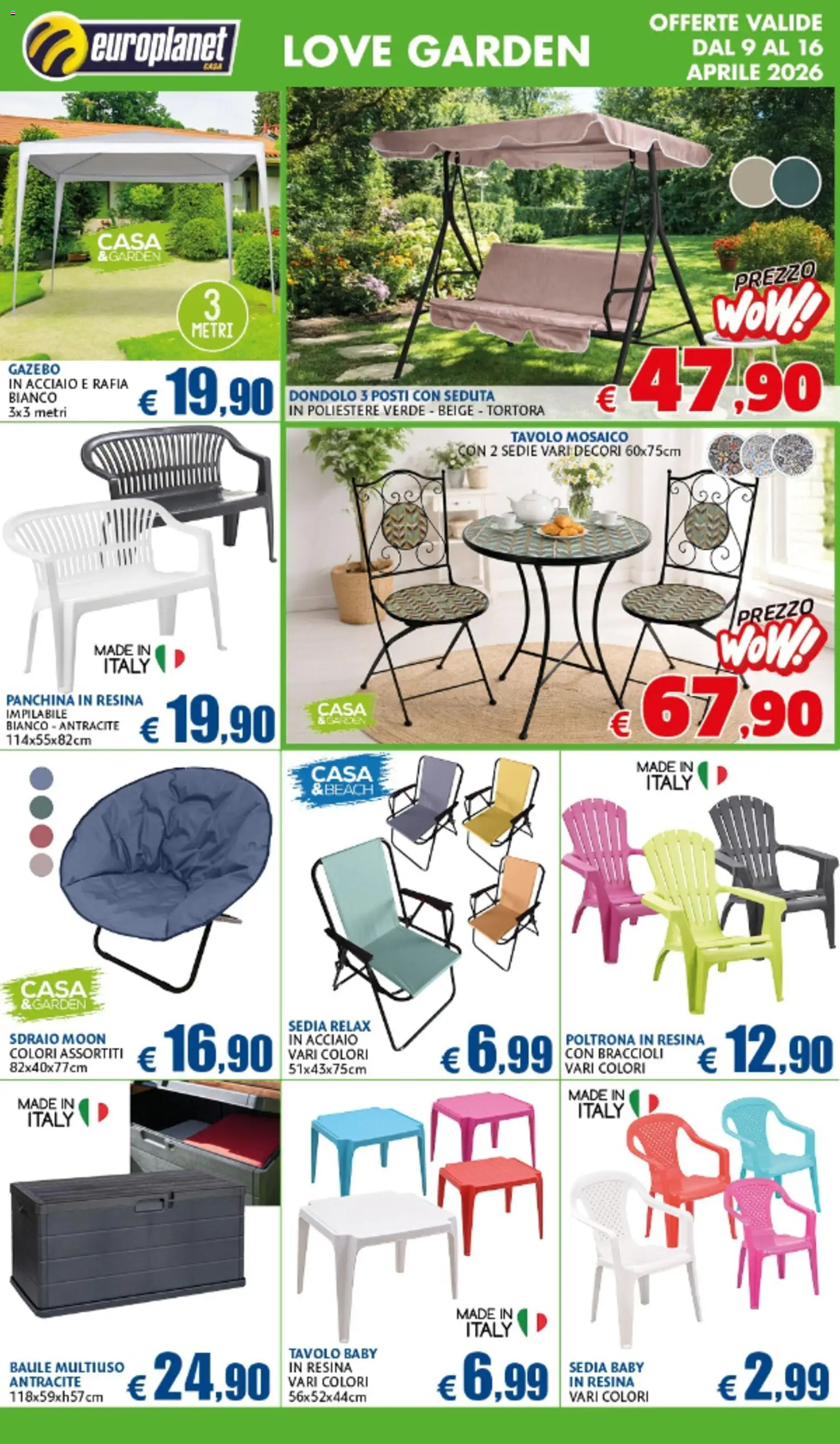 Volantino Europlanet Casa del 09.04.2026 | Pagina: 15 | Prodotti: Braccioli, Dondolo, Baule, Poltrona