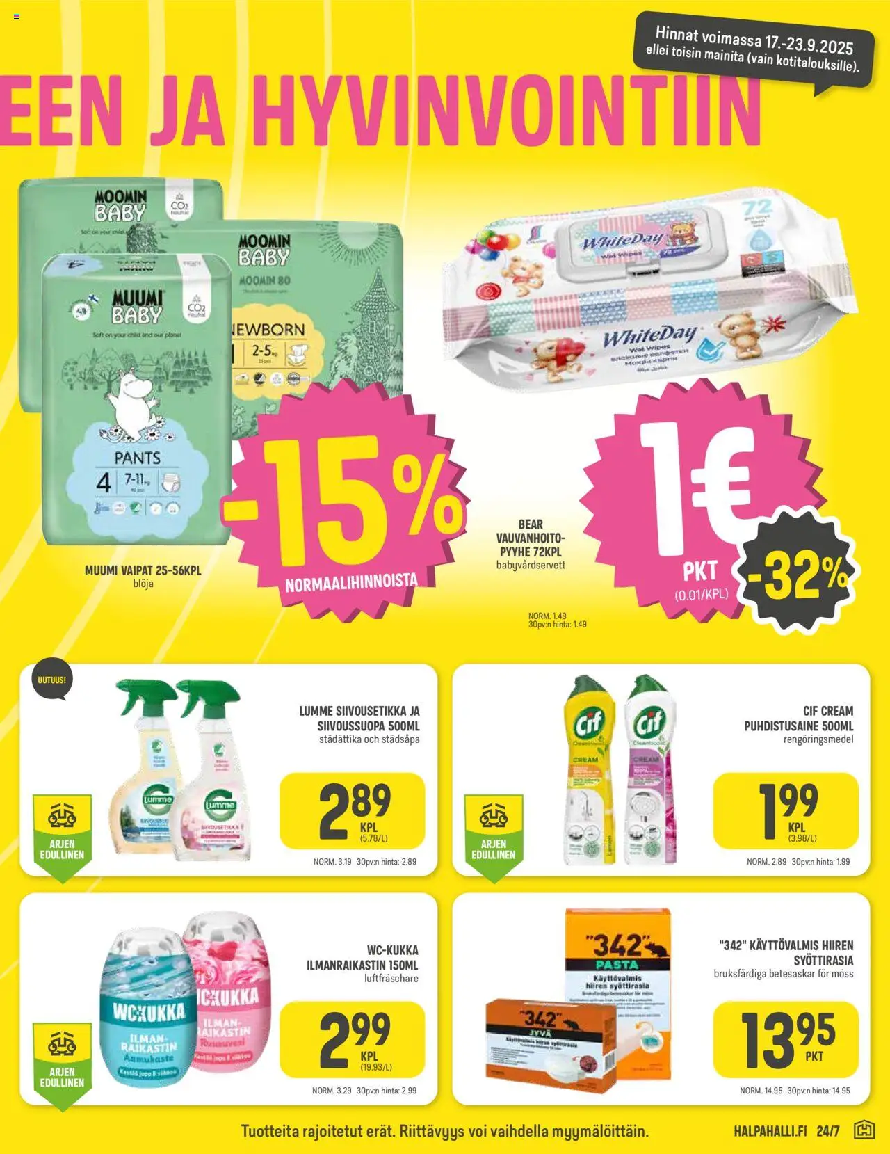 Halpa Halli tarjoukset – voimassa 17.09.2025 alkaen | Sivu: 7 | Tuotteet: Pyyhe, Vaipat, Pasta, Puhdistusaine