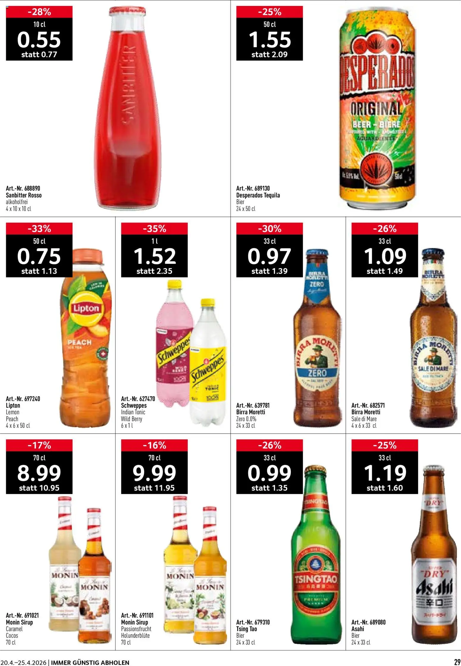 Prodega aktionen – gültig ab 20.04.2026 | Seite: 29 | Produkte: Sirup, Bier