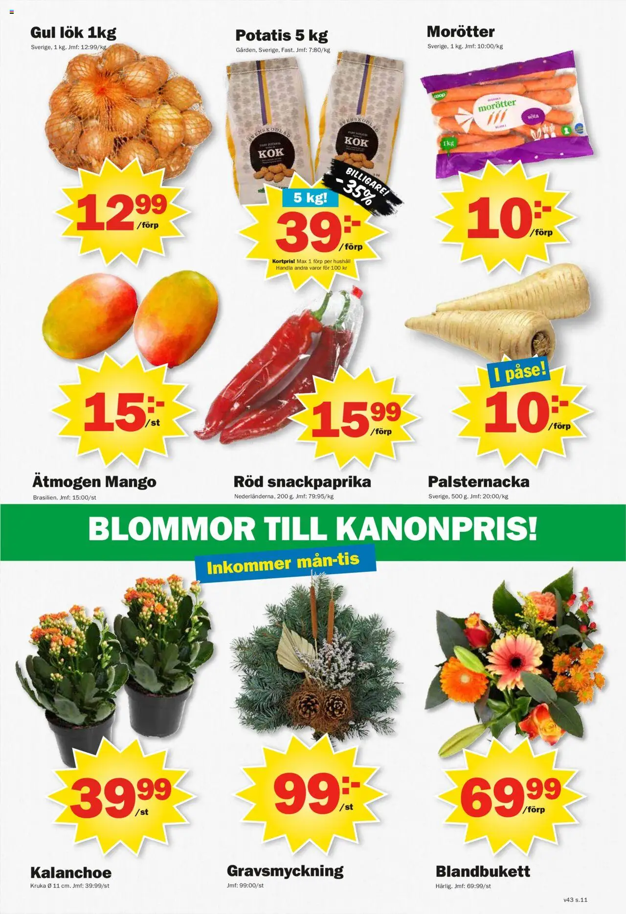 Pekås reklamblad aktuell från 20.10.2025 | Sida: 11 | Produkter: Kruka, Gul lök, Potatis, Mango