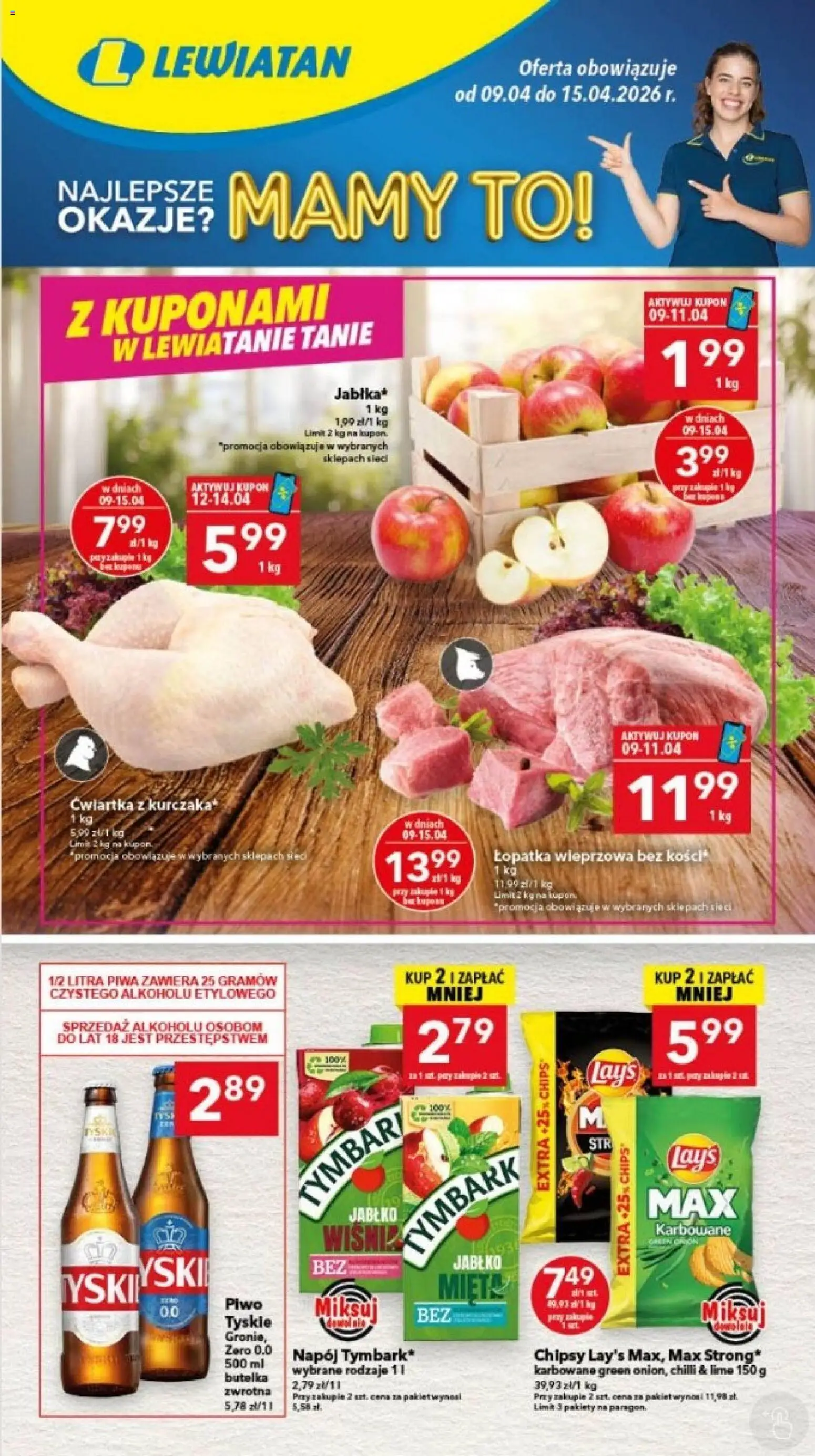 Lewiatan gazetka - Bydgoszcz od 09.04.2026 | Strona: 1 | Produkty: Chipsy, Lays, Łopatka wieprzowa, Piwo