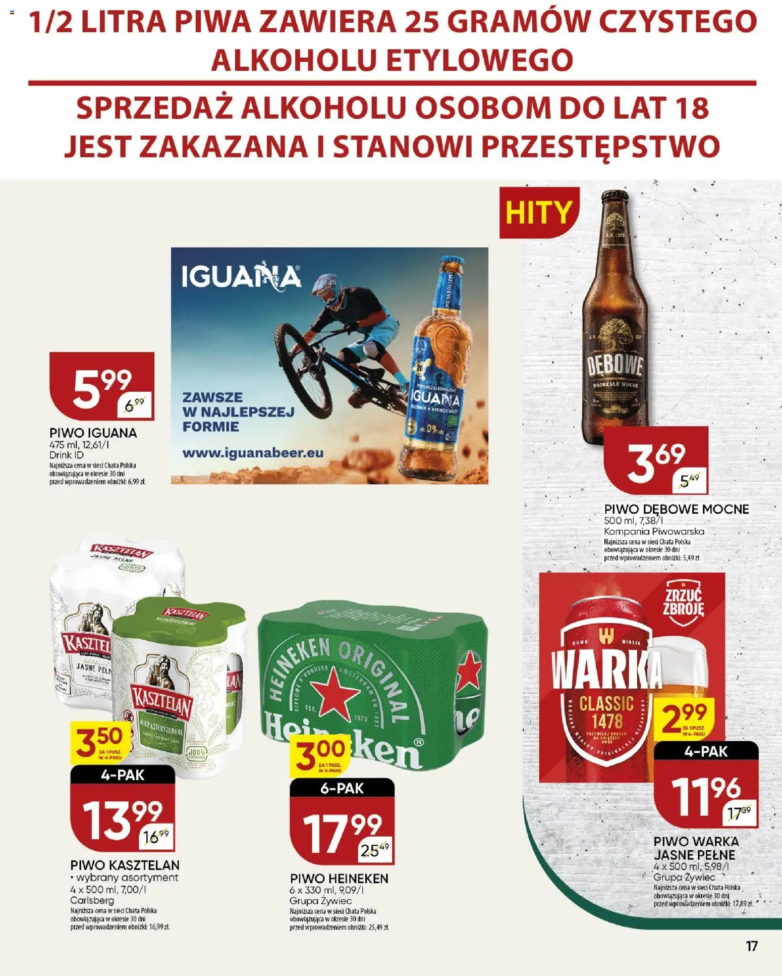 Chata Polska - Gazetka od 06.11.2025 | Strona: 17 | Produkty: Warka, Piwo Warka, Piwo, Heineken