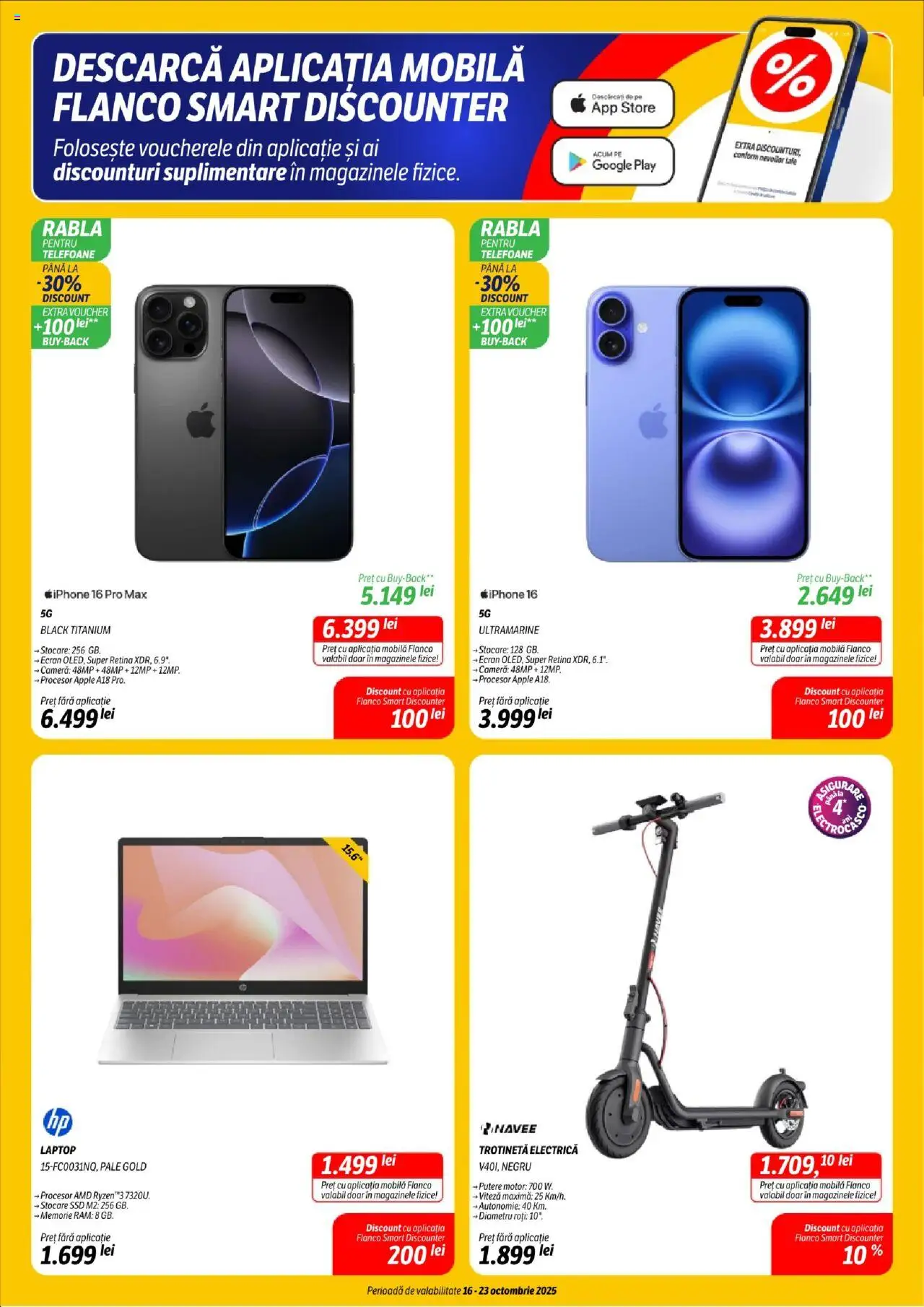 Noul catalog Flanco – valabil de la 16.10.2025 | Pagină: 4 | Produse: Laptop, Trotinetă electrică, Cameră, Apple