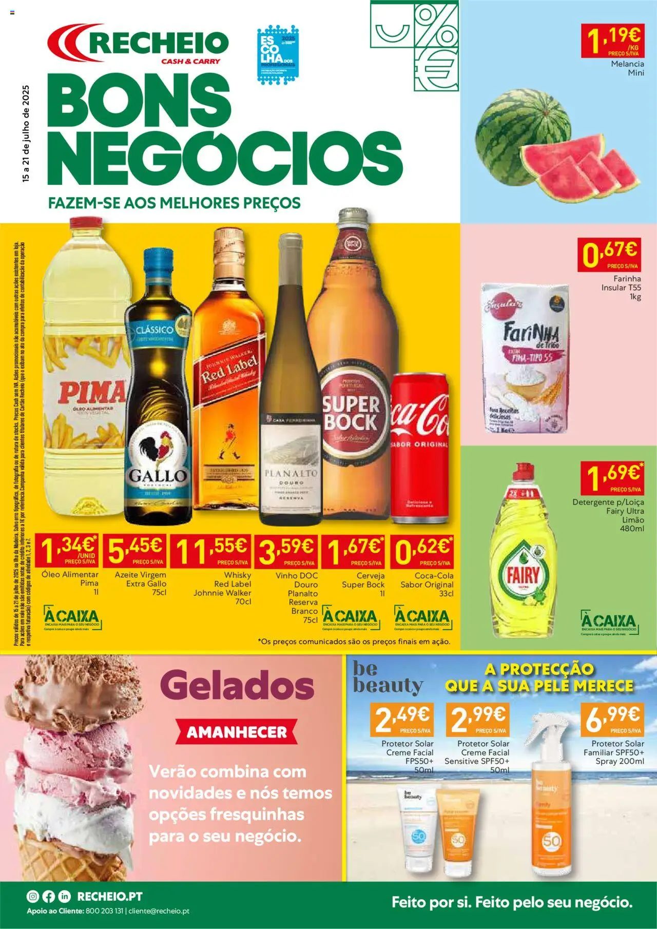Recheio - Bons Negócios Madeira │ válido de 15.07.2025 | Página: 1 | Produtos: Azeite, Super bock, Detergente, Caixa