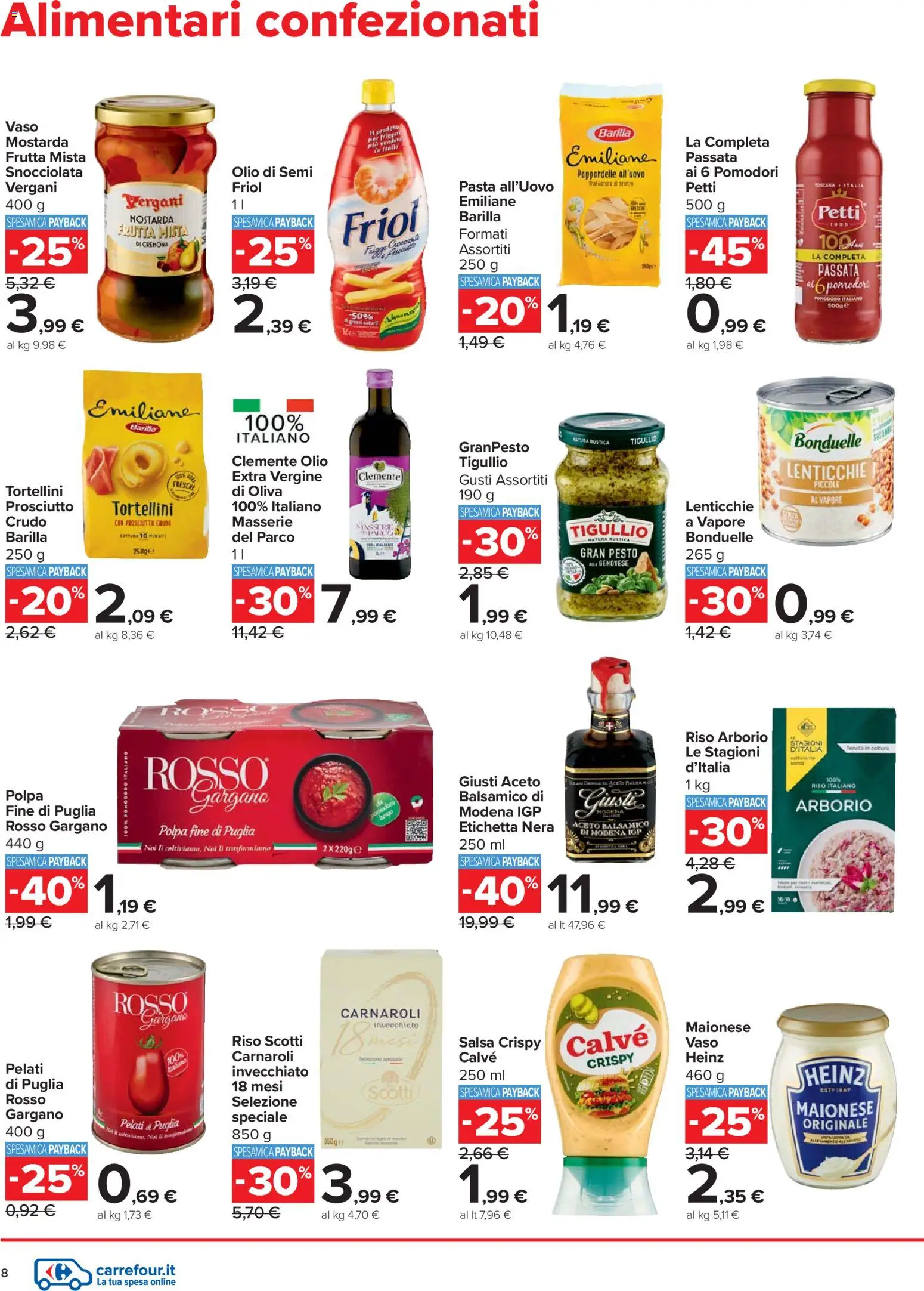 Volantino Carrefour del 27.12.2025 | Pagina: 8 | Prodotti: Lenticchie, Salsa, Prosciutto, Pasta