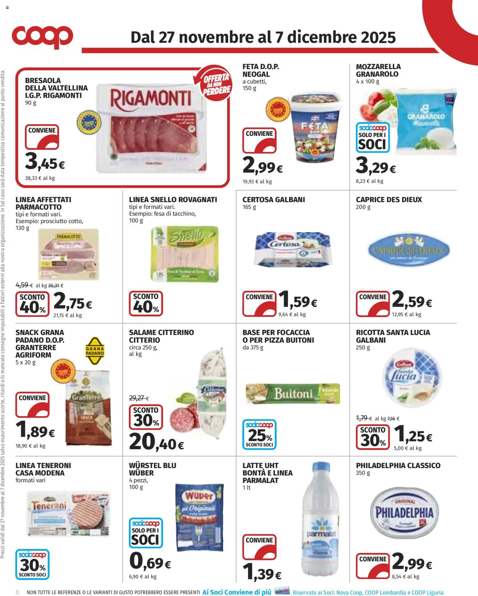 Volantino COOP del 27.11.2025 | Pagina: 8 | Prodotti: Salame, Data, Grana Padano, Ricotta