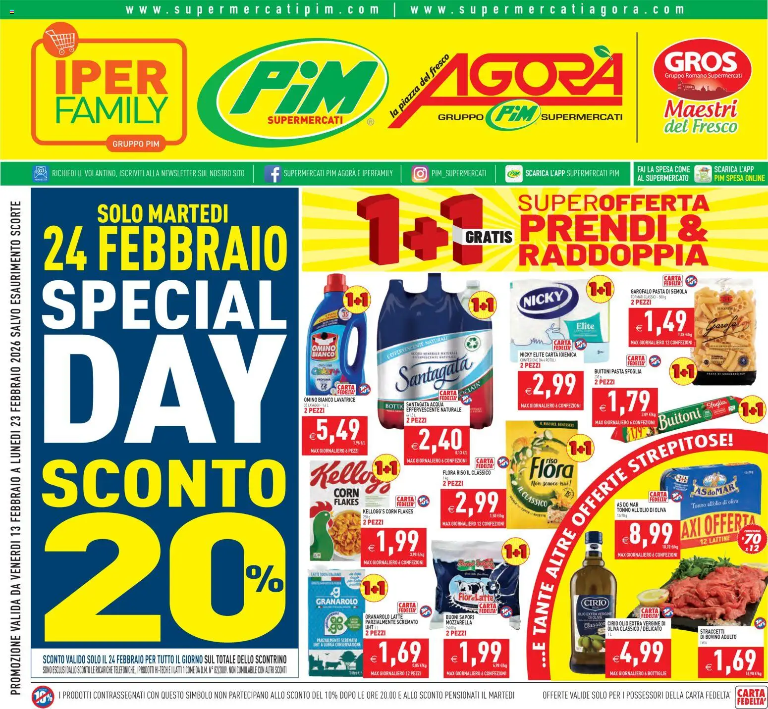 Volantino PIM Supermercati del 13.02.2026 | Pagina: 1 | Prodotti: Acqua, Pasta, Lavatrice, Latte parzialmente scremato