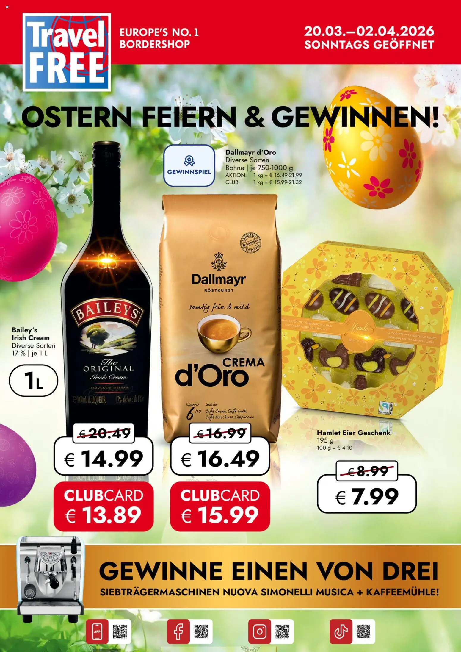 Travel Free  Aktionsangebote – gültig ab 20.03.2026 | Seite: 1 | Produkte: Eier, Schokolade, Dallmayr, Baileys