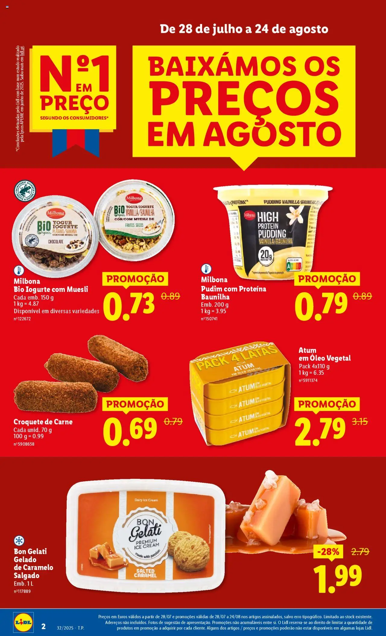 Lidl folheto │ válido de 04.08.2025 | Página: 2 | Produtos: Atum, Pudim, Chocolate, Carne
