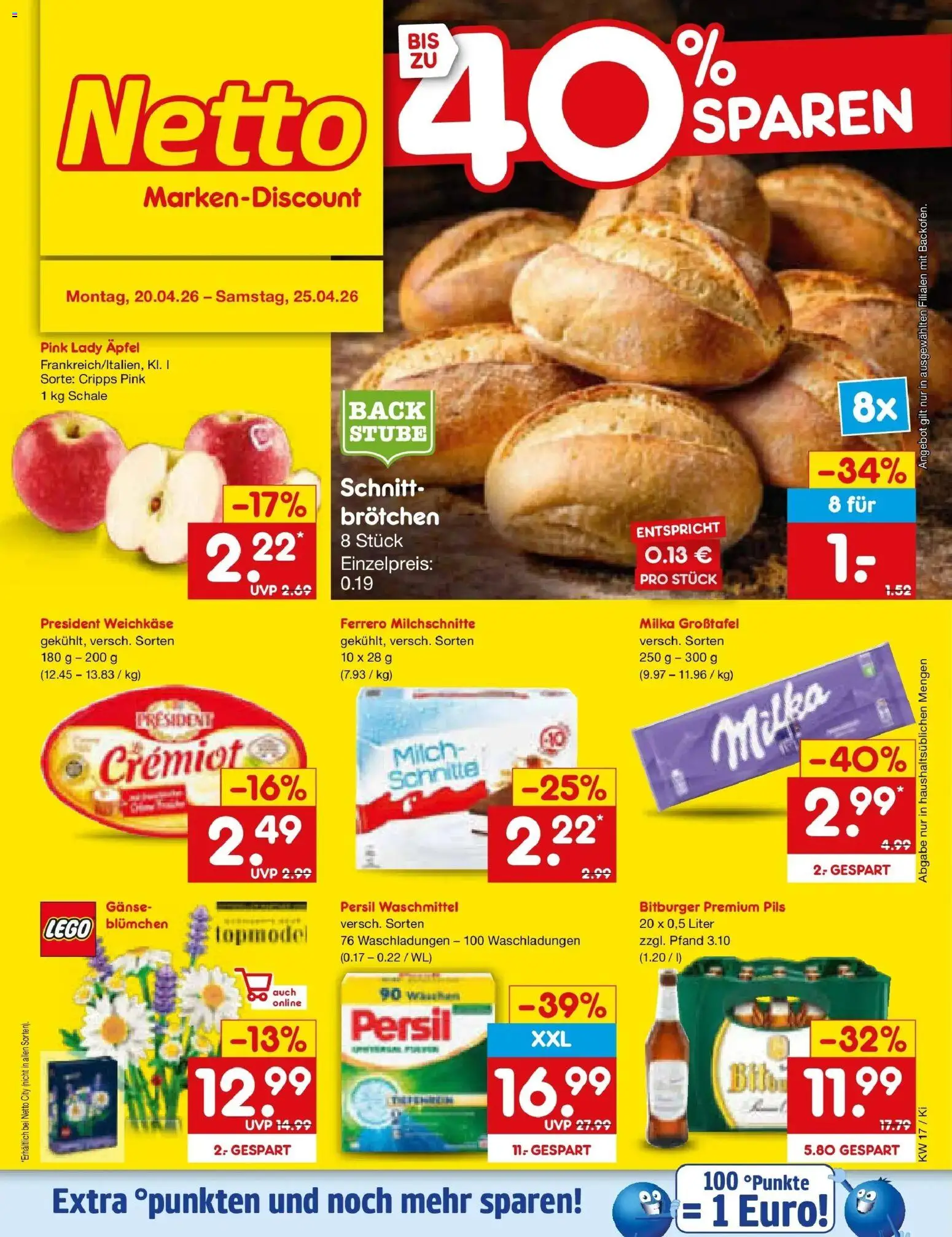 Netto Marken-Discount Prospekt Oberhaid	 – gültig ab 20.04.2026 | Seite: 1 | Produkte: Bitburger, Milch, Äpfel, Waschmittel