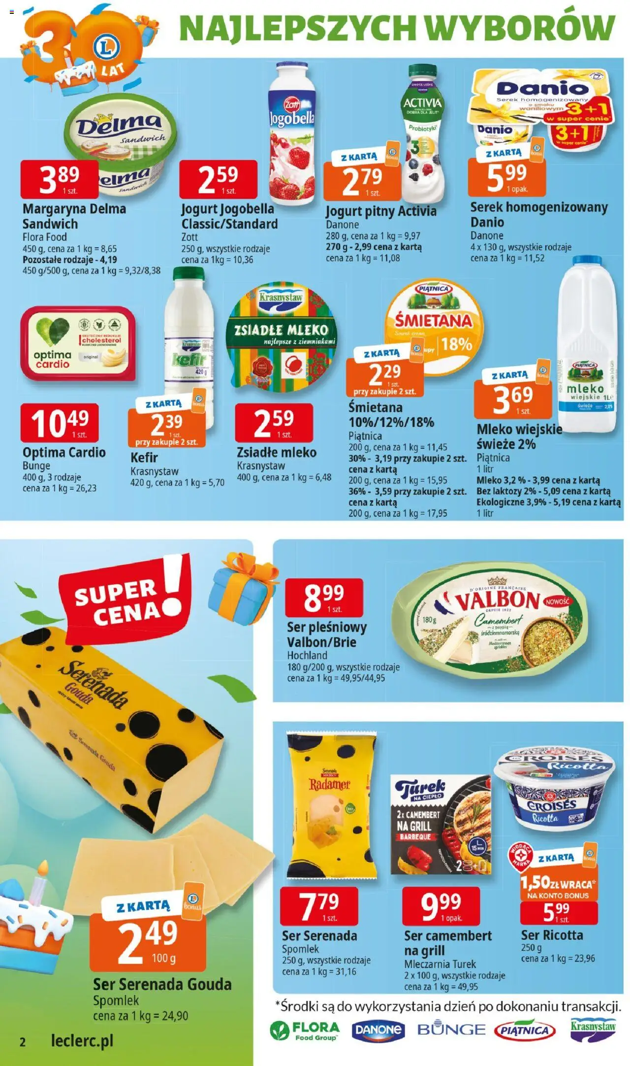 E.Leclerc Gazetka - Elbląg 30 lat od 27.05.2025 | Strona: 2 | Produkty: Ser pleśniowy, Bez laktozy, Kefir, Sandwich