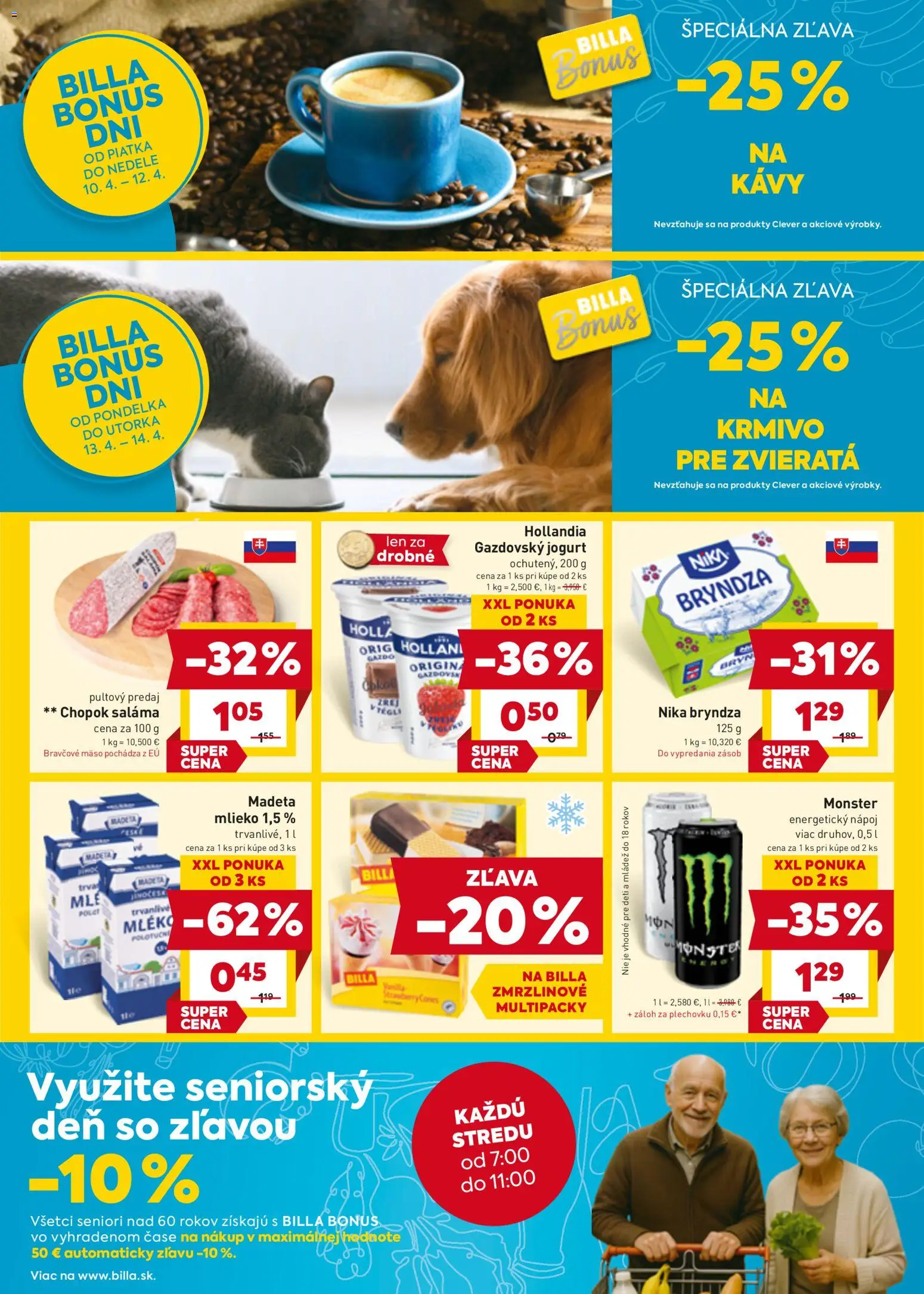 Nové Billa akcie – leták je platný od 07.04.2026 | Strana: 2 | Produkty: Jogurt, Saláma, Bryndza, Energetický nápoj