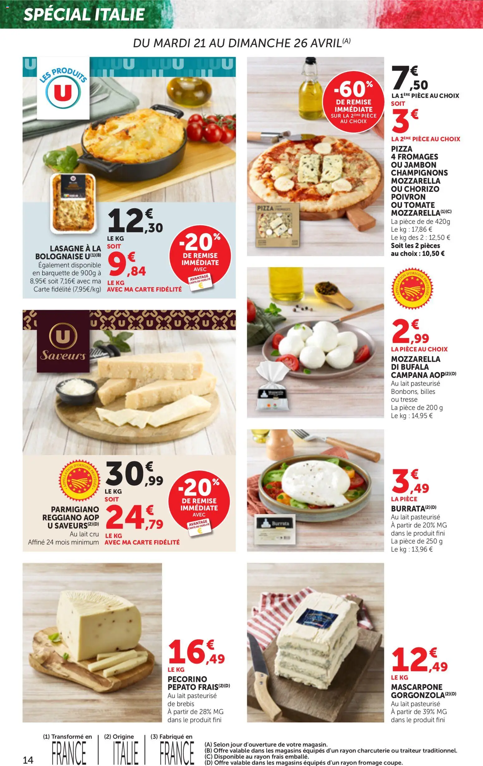 {H1} | Page: 14 | Produits: Pizza 4 fromages, Chorizo, Mozzarella, Burrata