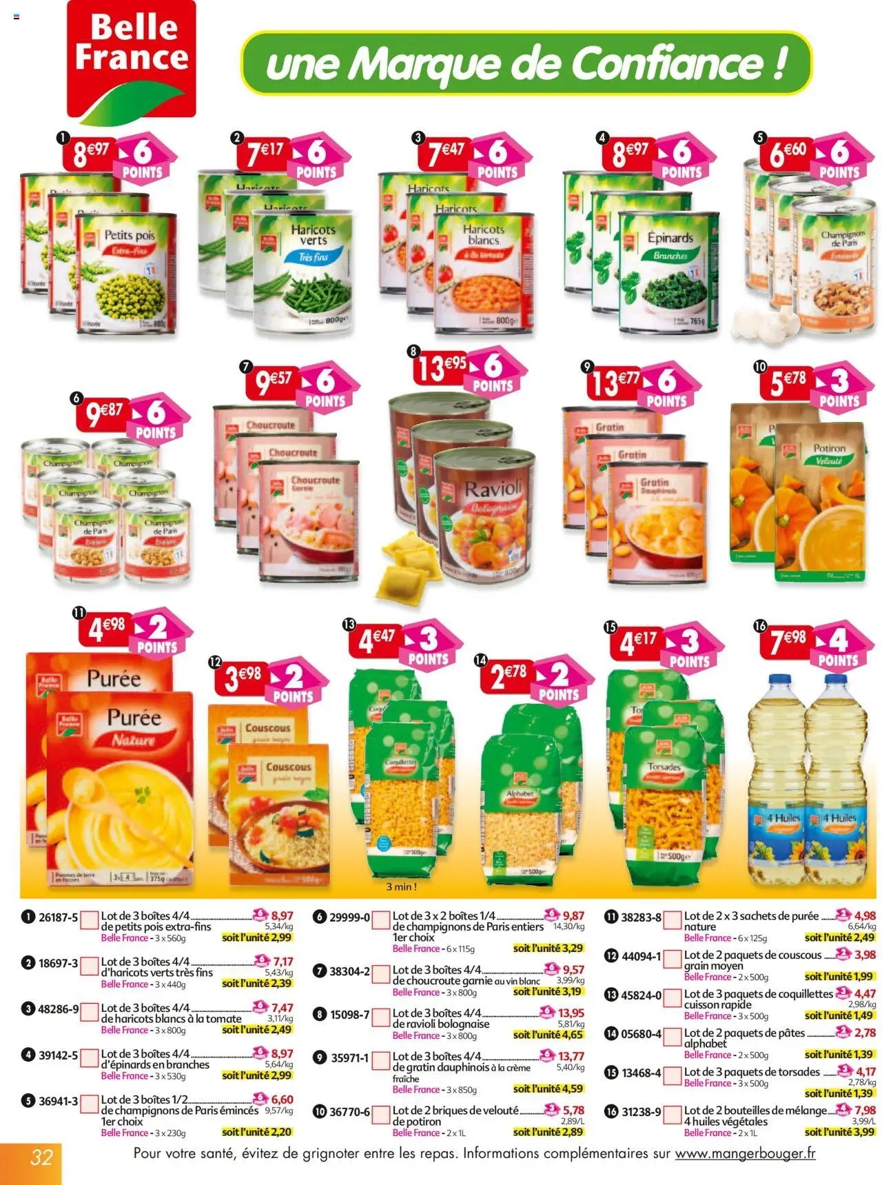 {H1} | Page: 32 | Produits: Haricots verts, Briques, Pois, Vin