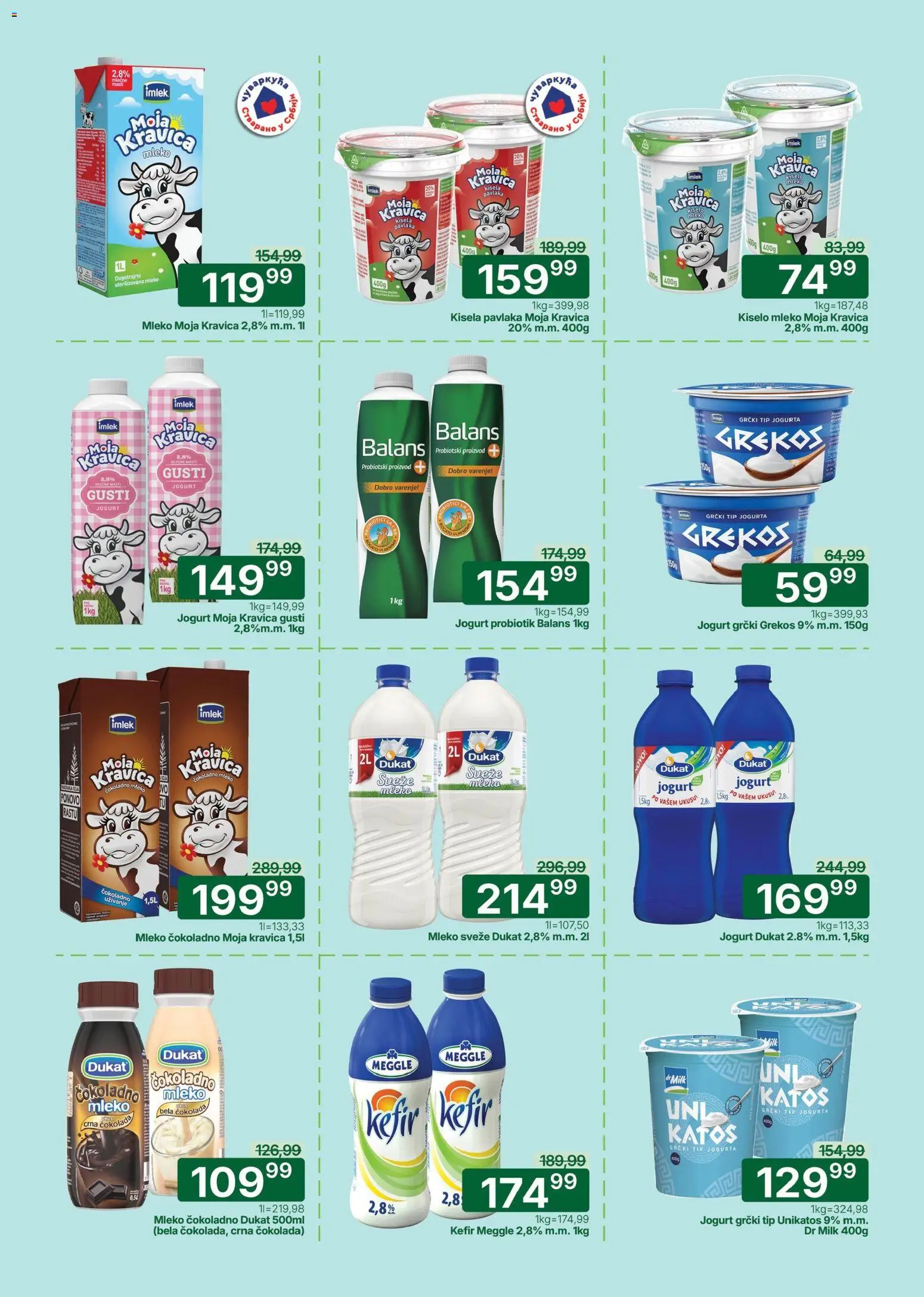 Univerexport katalog - važi od 13.04.2026 | Strana: 7 | Proizvode: Kisela pavlaka, Čokoladno mleko, Kiselo mleko, Pavlaka