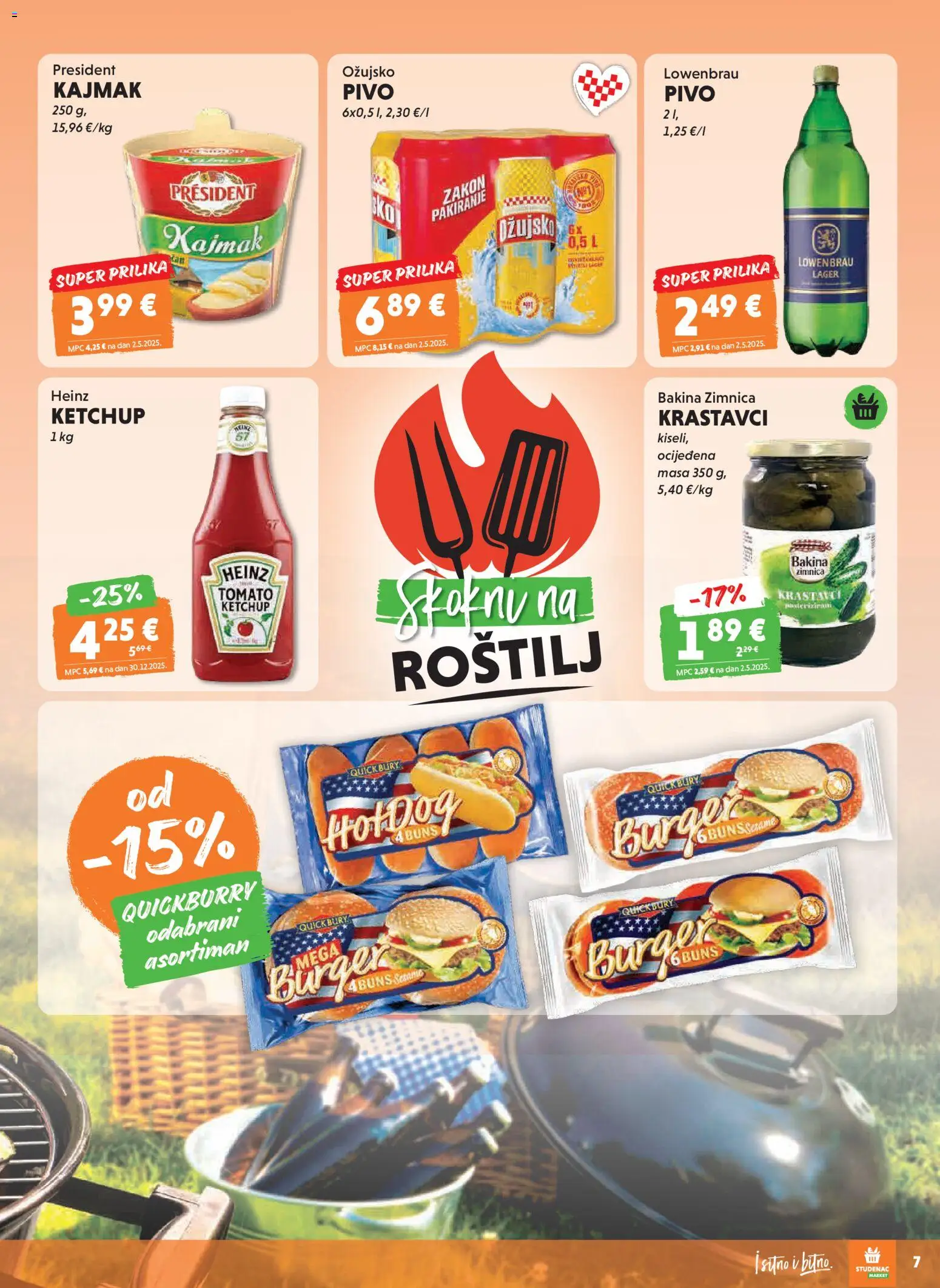 Studenac katalog | vrijedi od 29.04.2026 | Stranica: 7 | Proizvodi: Roštilj, Kajmak, Krastavci, Ožujsko
