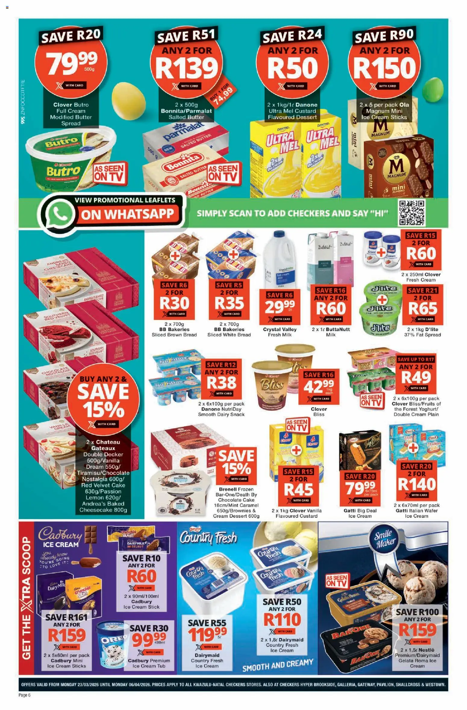 New Checkers catalogue – valid from 23.03.2026 | Page: 6 | Products: Butter, Cream, Ice cream, Caramel