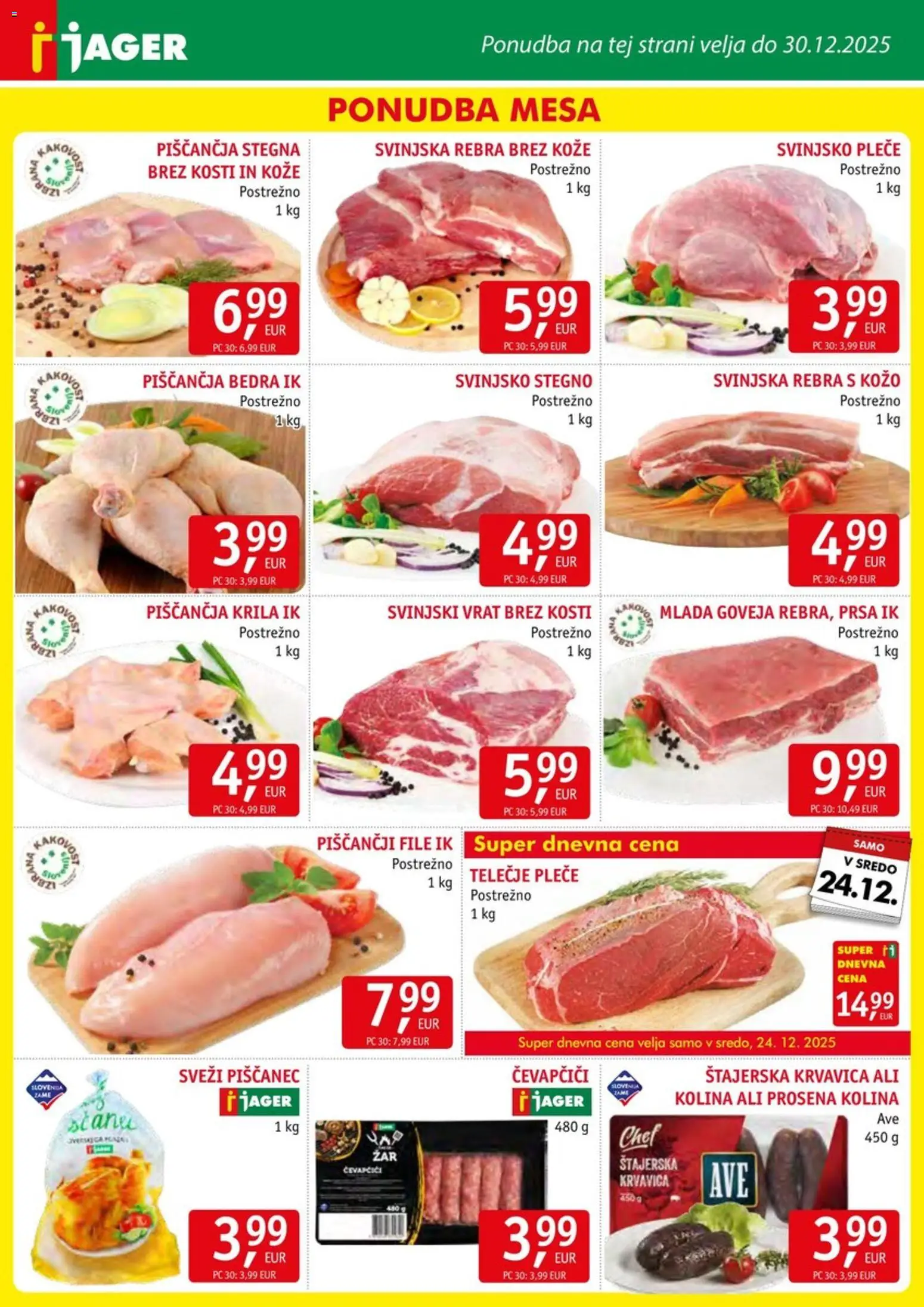 Novi Jager katalog ponudbe – veljaven od 24.12.2025 | Stran: 3 | Izdelki: Čevapčiči, Piščančja bedra, Piščančja krila, Bilderrahmen