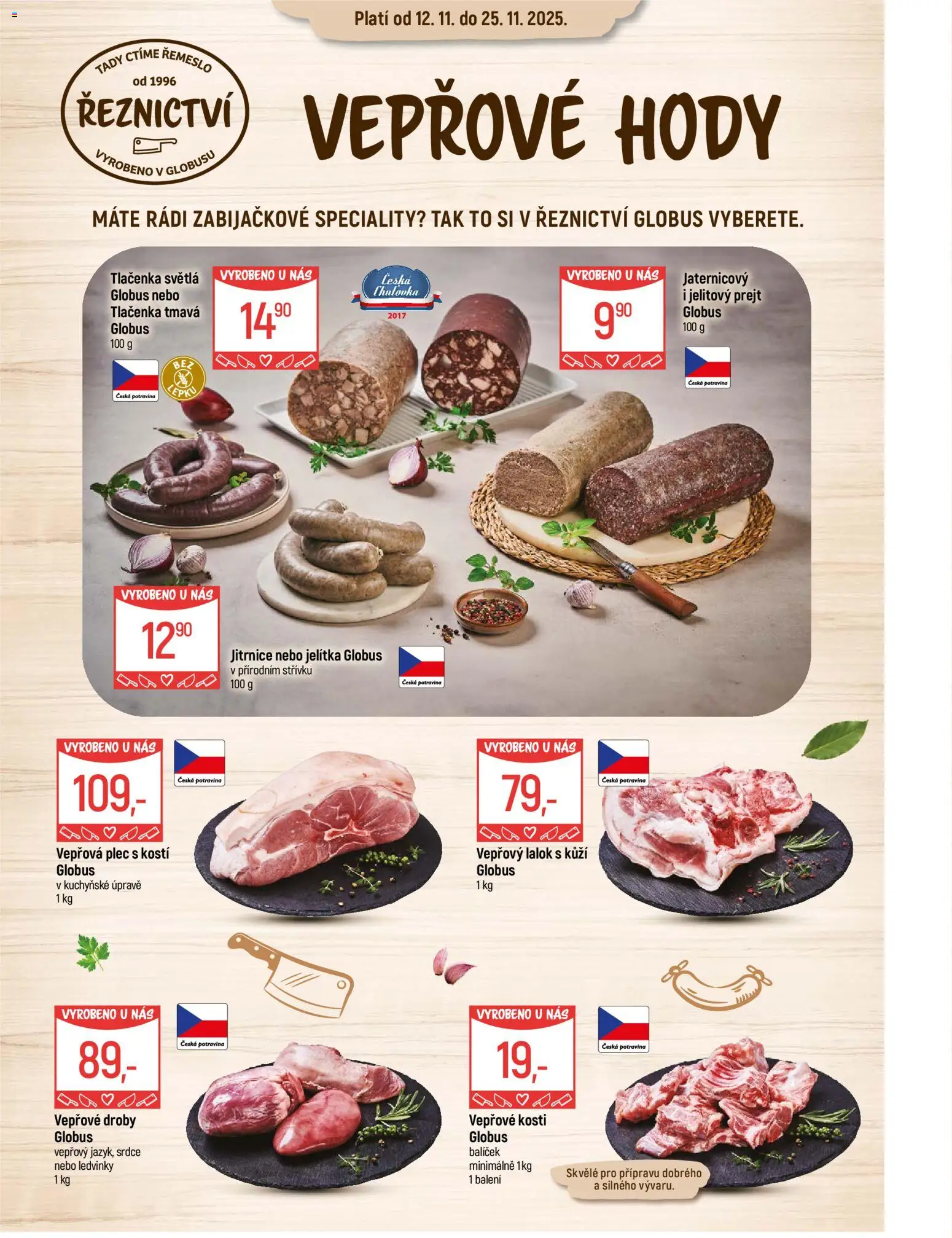 Globus leták - Praha Černý Most od 12.11.2025 | Strana: 1 | Produkty: Globus, Tlačenka, Vepřová plec