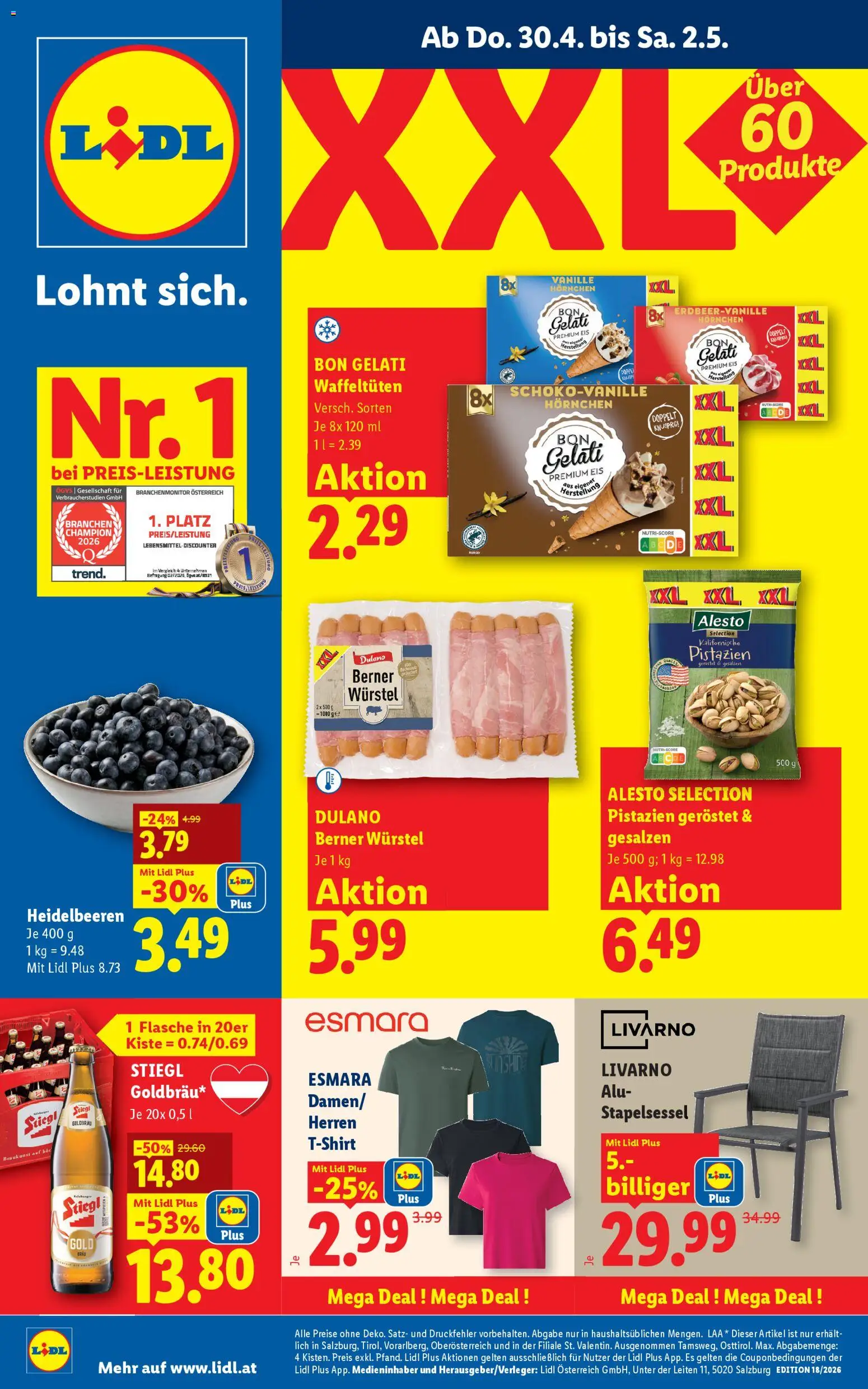 Lidl Flugblatt - Altenmarkt im Pongau, St. Johann im Pongau, Zell am See gültig ab 30.04.2026 | Seite: 1 | Produkte: Eis