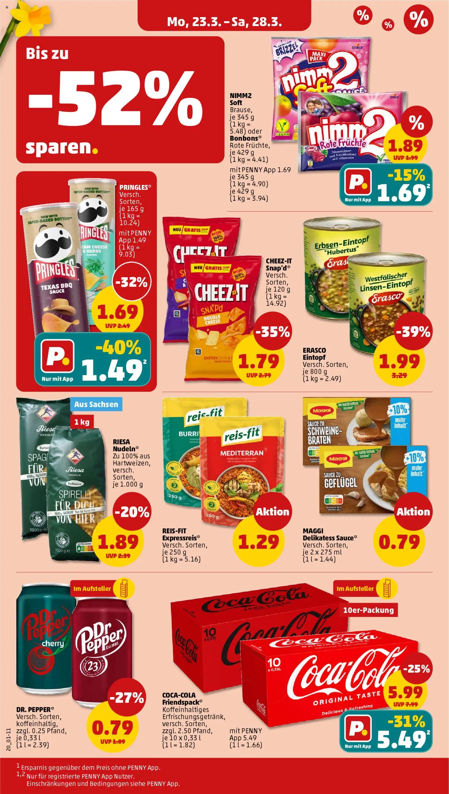 Penny Prospekt 	 – gültig ab 23.03.2026 | Seite: 22 | Produkte: Cola, Essig, Nudeln, Erasco