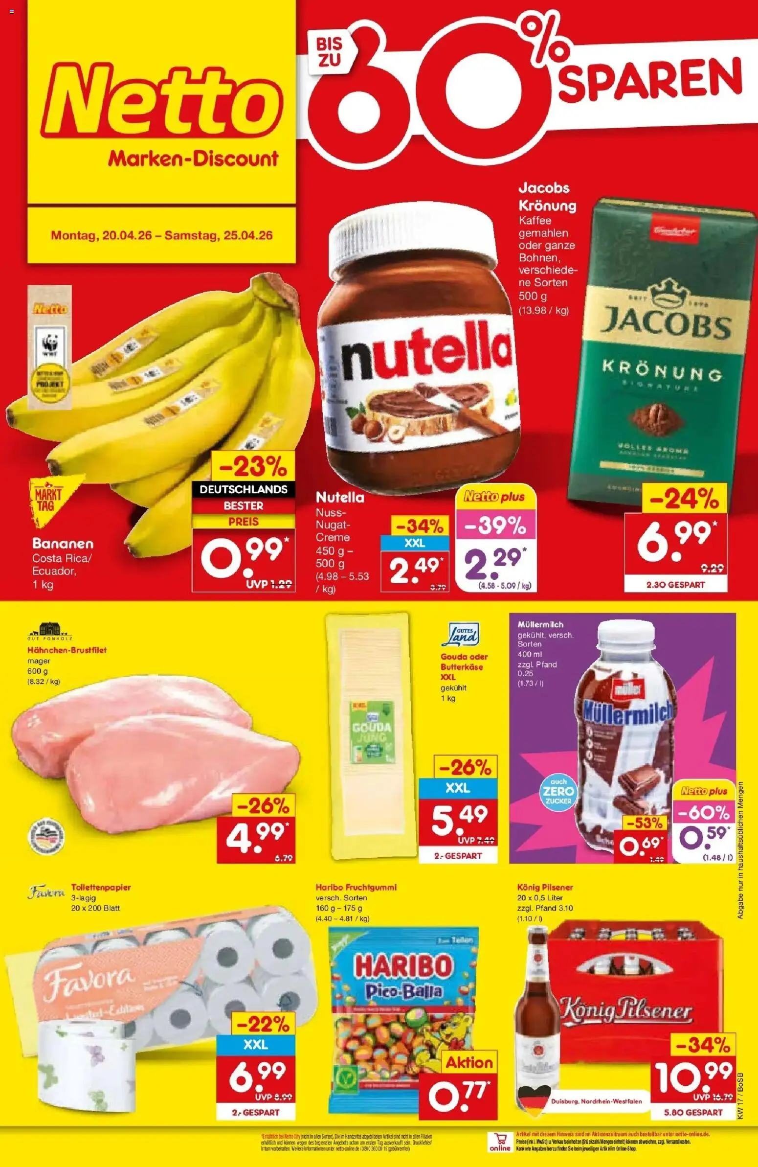 Netto Marken-Discount Prospekt Stadtlohn	 – gültig ab 20.04.2026 | Seite: 57 | Produkte: Konig pilsener, Gouda, Bananen, Creme