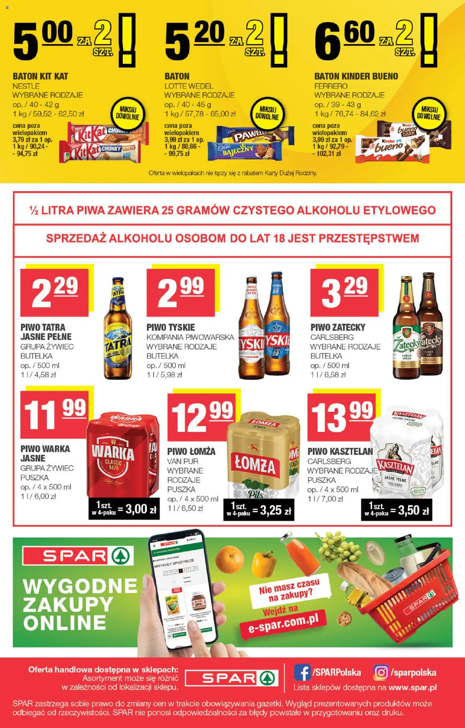 Spar gazetka od 04.03.2026 | Strona: 8 | Produkty: Kinder Bueno, Piwo Warka, Baton, Tyskie