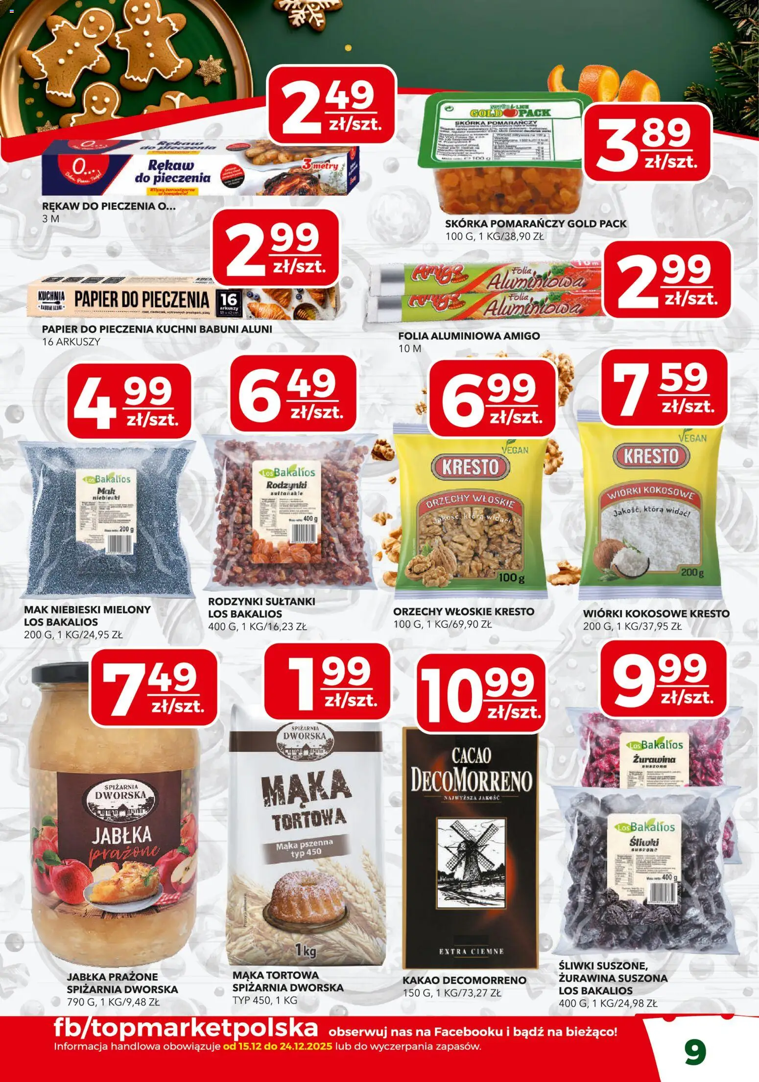 Top Market Gazetka od 15.12.2025 | Strona: 9 | Produkty: Mak, Kakao, Jabłka, Rodzynki