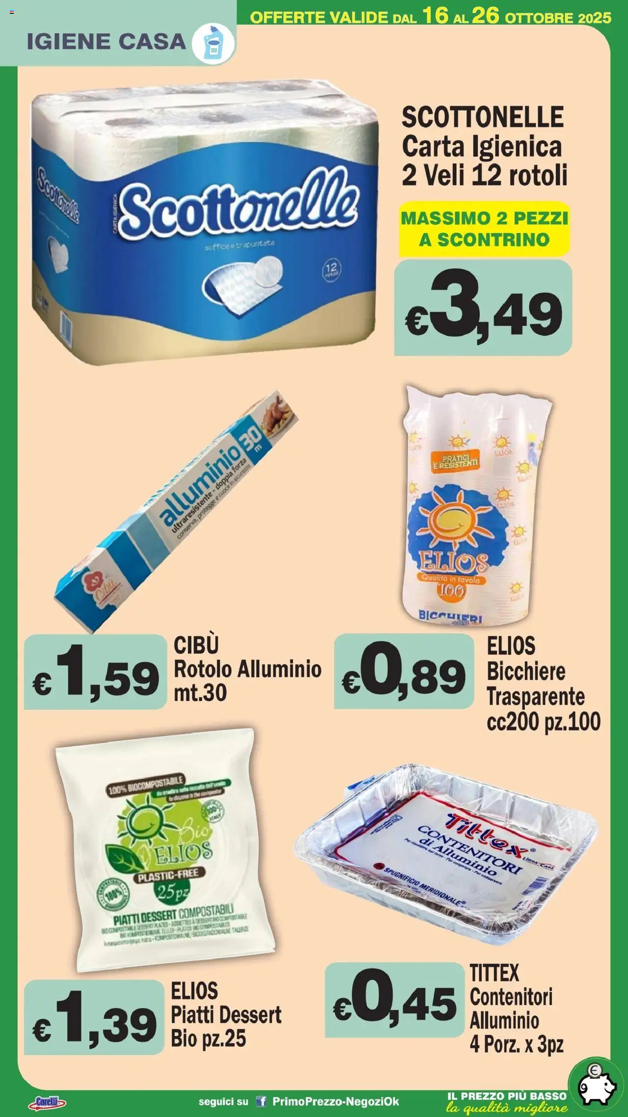 Volantino Primo Prezzo del 16.10.2025 | Pagina: 24 | Prodotti: Carta igienica, Forno, Alluminio