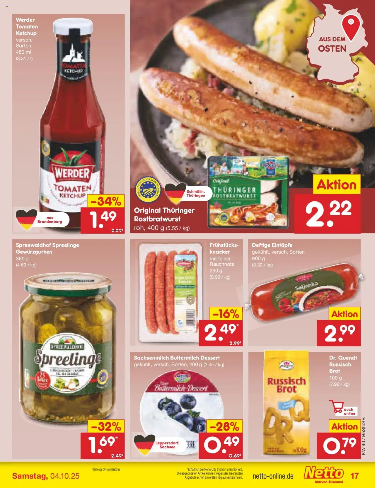 Netto Marken-Discount Prospekt 	 – gültig ab 29.09.2025 | Seite: 17 | Produkte: Buttermilch, Tomaten, Brot, Ketchup