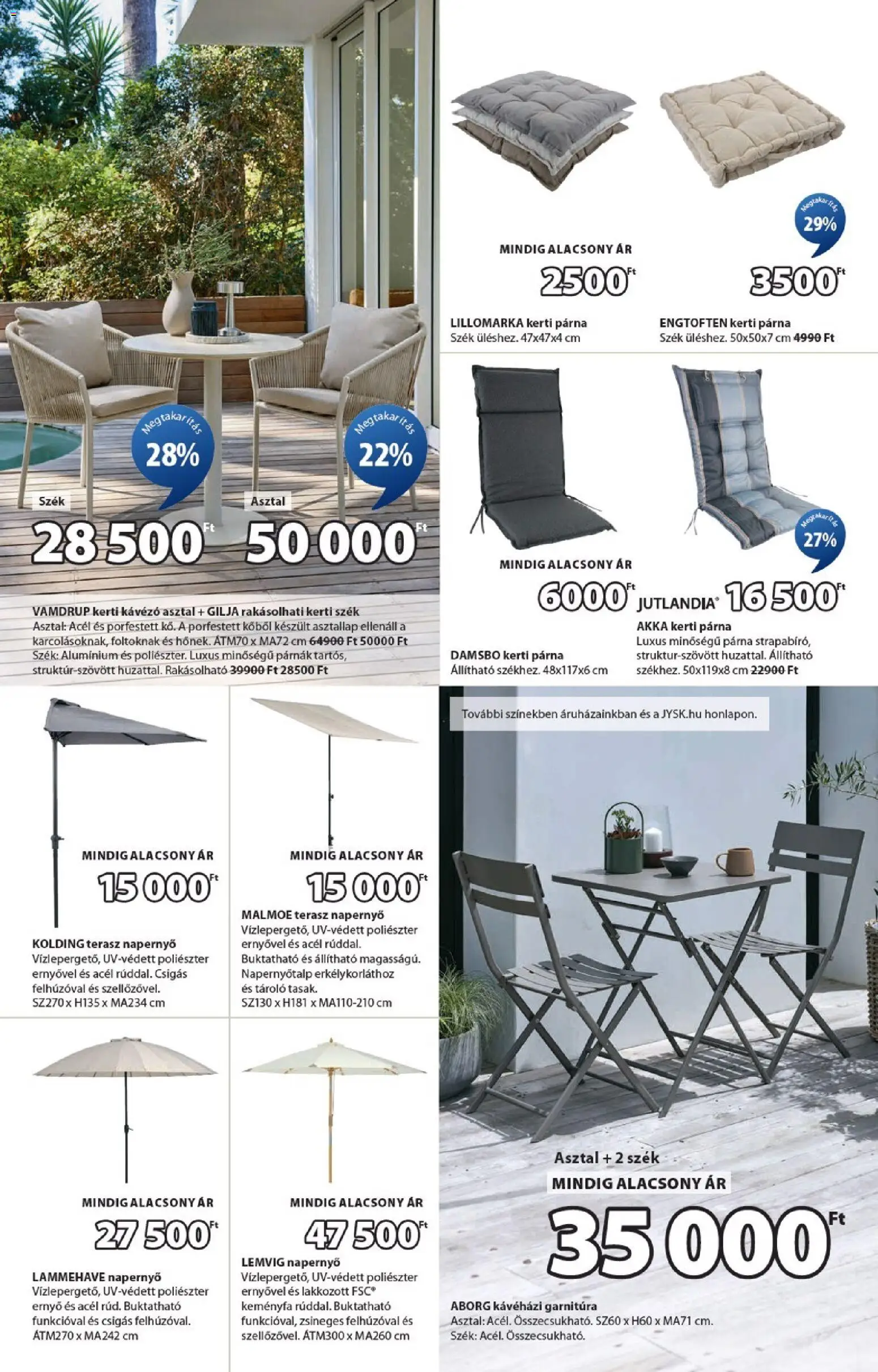 JYSK akciós ujság - amely érvényes a következő dátumtól: 11.03.2026 | Oldal: 4 | Termékek: Kerti párna, Asztallap, Párna, Kerti szék