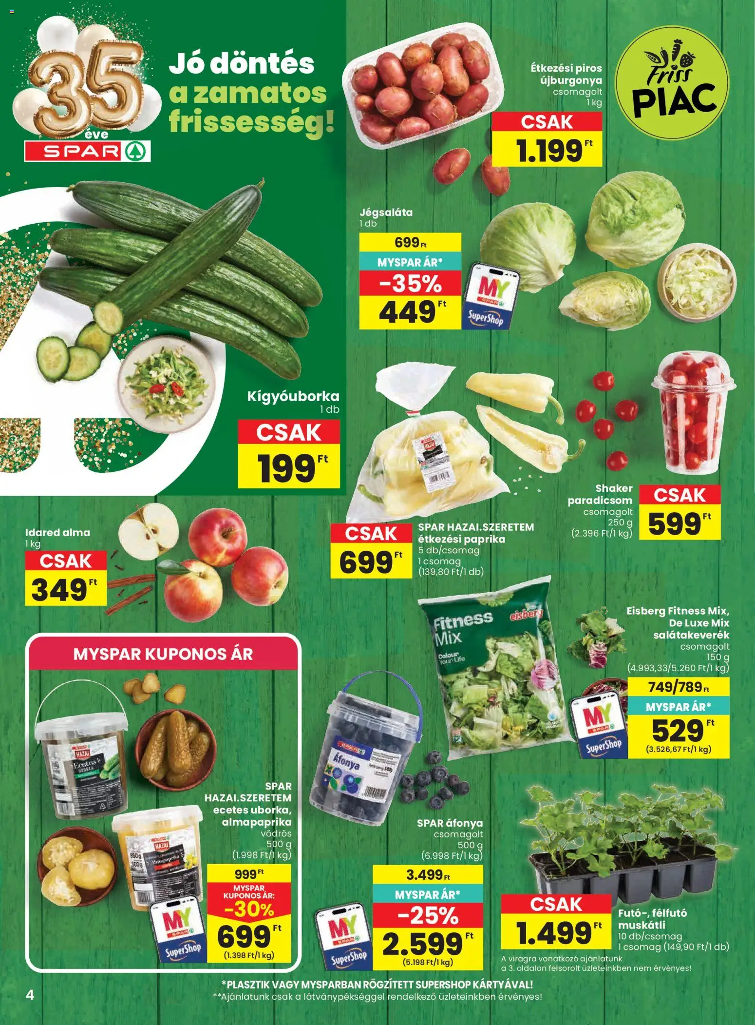 Spar akciós ujság - amely érvényes a következő dátumtól: 30.04.2026 | Oldal: 4 | Termékek: Áfonya, Kígyóuborka, Paradicsom, Almapaprika