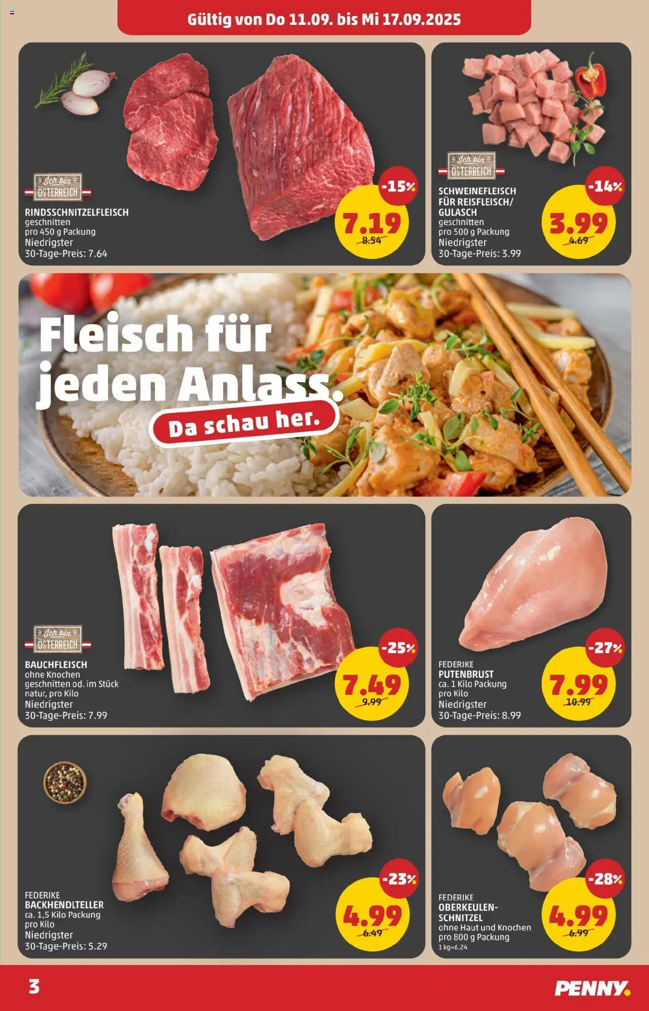 Penny Markt - Eröffnung in 9020 Klagenfurt am Wörthersee gültig ab 11.09.2025 | Seite: 3 | Produkte: Schweinefleisch
