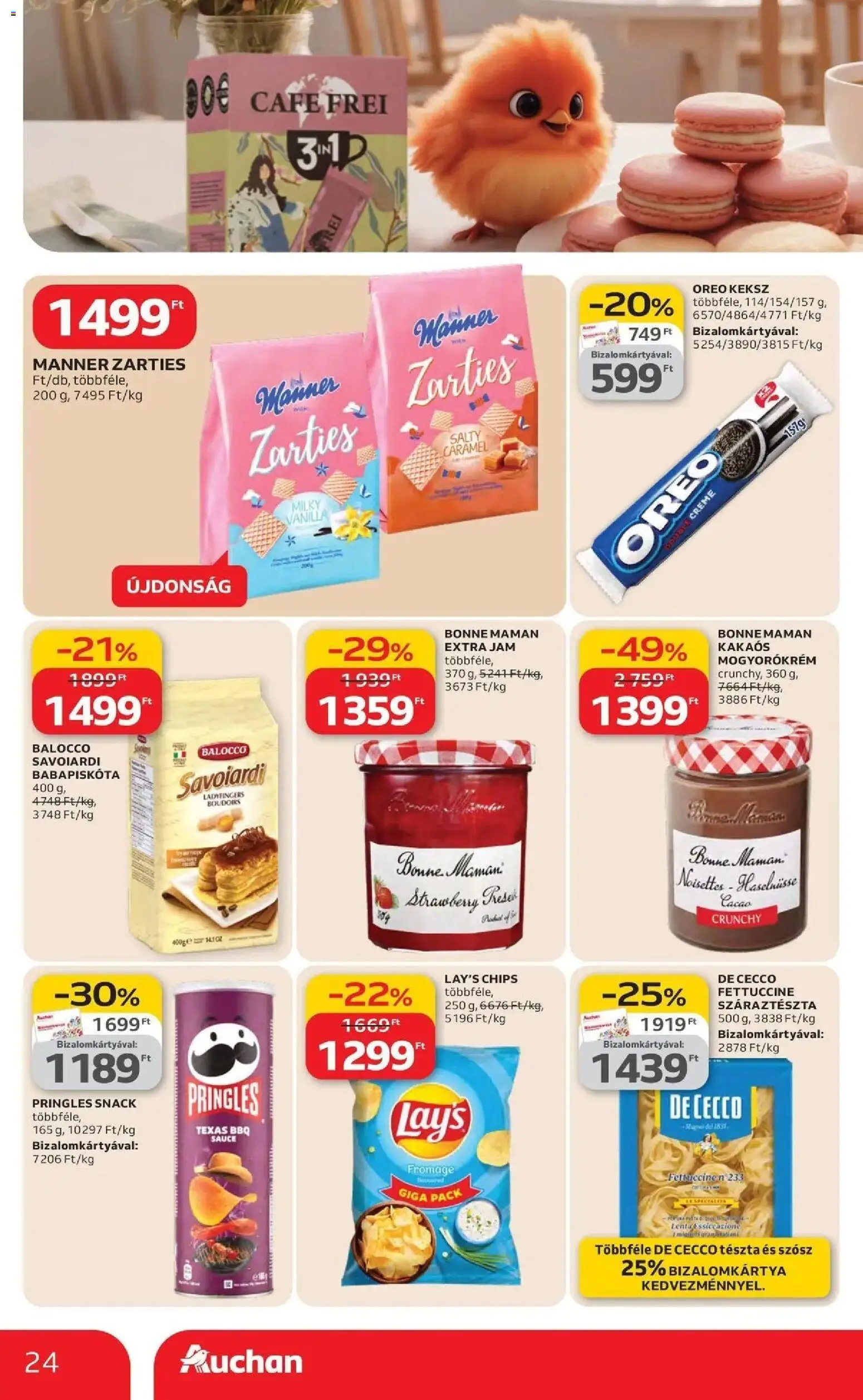 Auchan akciós ujság - amely érvényes a következő dátumtól: 19.03.2026 | Oldal: 24 | Termékek: Tészta, Mogyorókrém, Keksz, Szósz