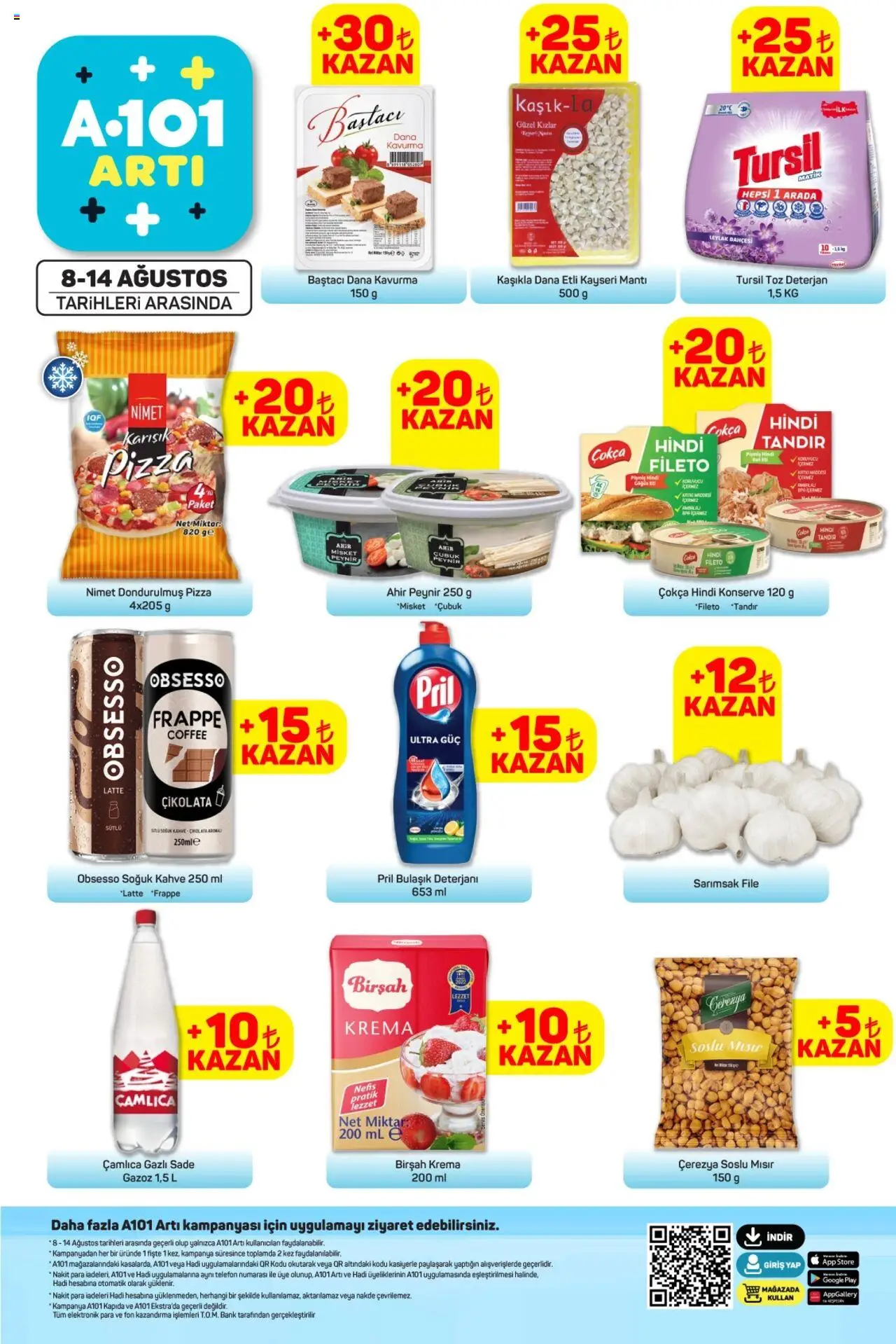 A101 Artı - 08.08.2025 tarihinden itibaren geçerlidir | Sayfa: 1 | Ürünler: Peynir, Deterjan, Pizza, Mısır