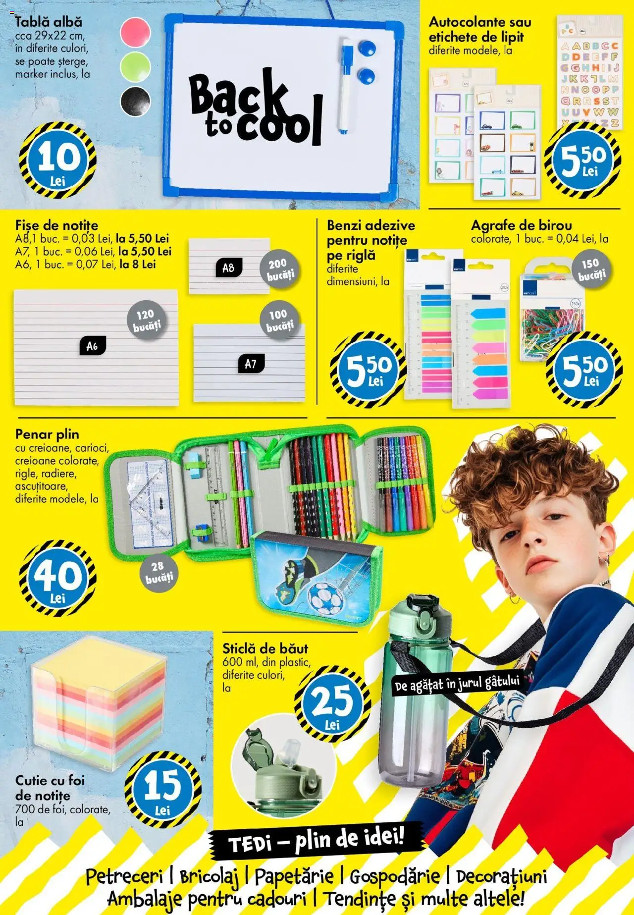 Catalog TEDi – valabil de la 08.08.2025 | Pagină: 15 | Produse: Çikolatalı gofret, Agrafe, Tablă, Cutie