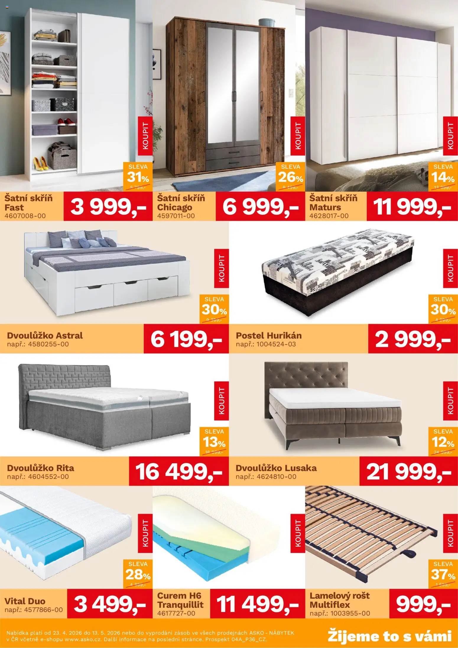 ASKO nábytek leták od 23.04.2026 | Strana: 3 | Produkty: Nábytek, Postel, Šatní skříň, Rošt
