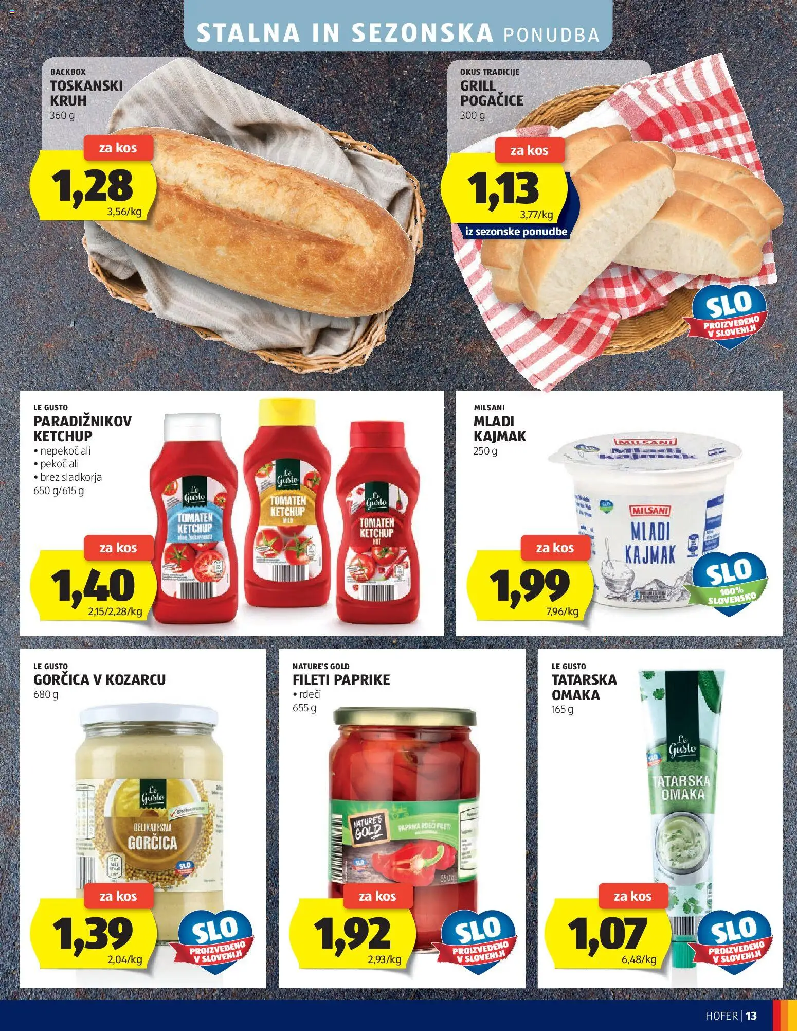 Novi Hofer katalog ponudbe – veljaven od 29.04.2026 | Stran: 13 | Izdelki: Kajmak, Gorčica, Kruh, Omaka