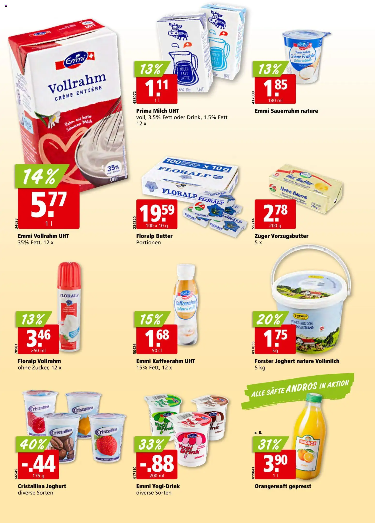 Aligro aktionen Schlieren, Gossau SG, Frauenfeld, Rapperswil-Jona, Sargans, Bern – gültig ab 04.05.2026 | Seite: 14 | Produkte: Milch, Butter, Joghurt, Sauerrahm