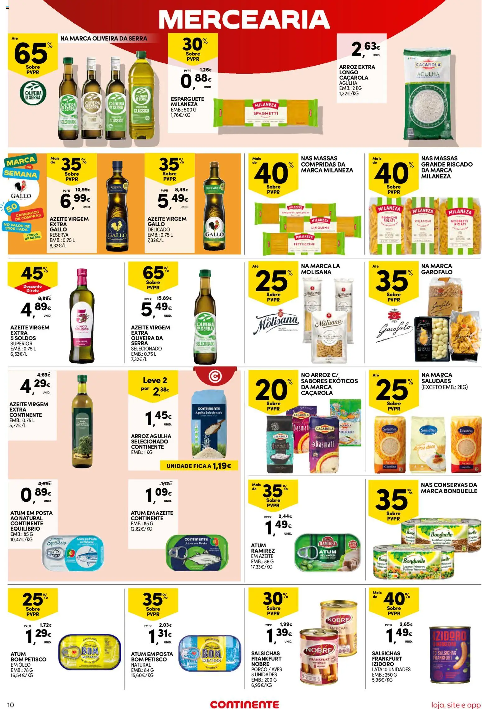 Continente Semanal Continente Bom Dia │ válido de 13.01.2026 | Página: 10 | Produtos: Atum, Azeite, Milaneza, Arroz