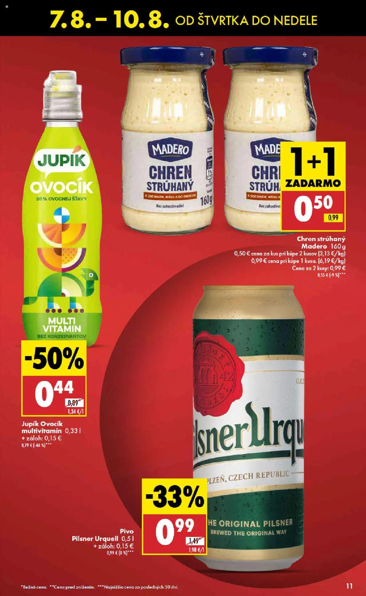 Biedronka leták │ platný od 07.08.2025 | Strana: 11 | Produkty: Pivo, Pilsner Urquell, Chren