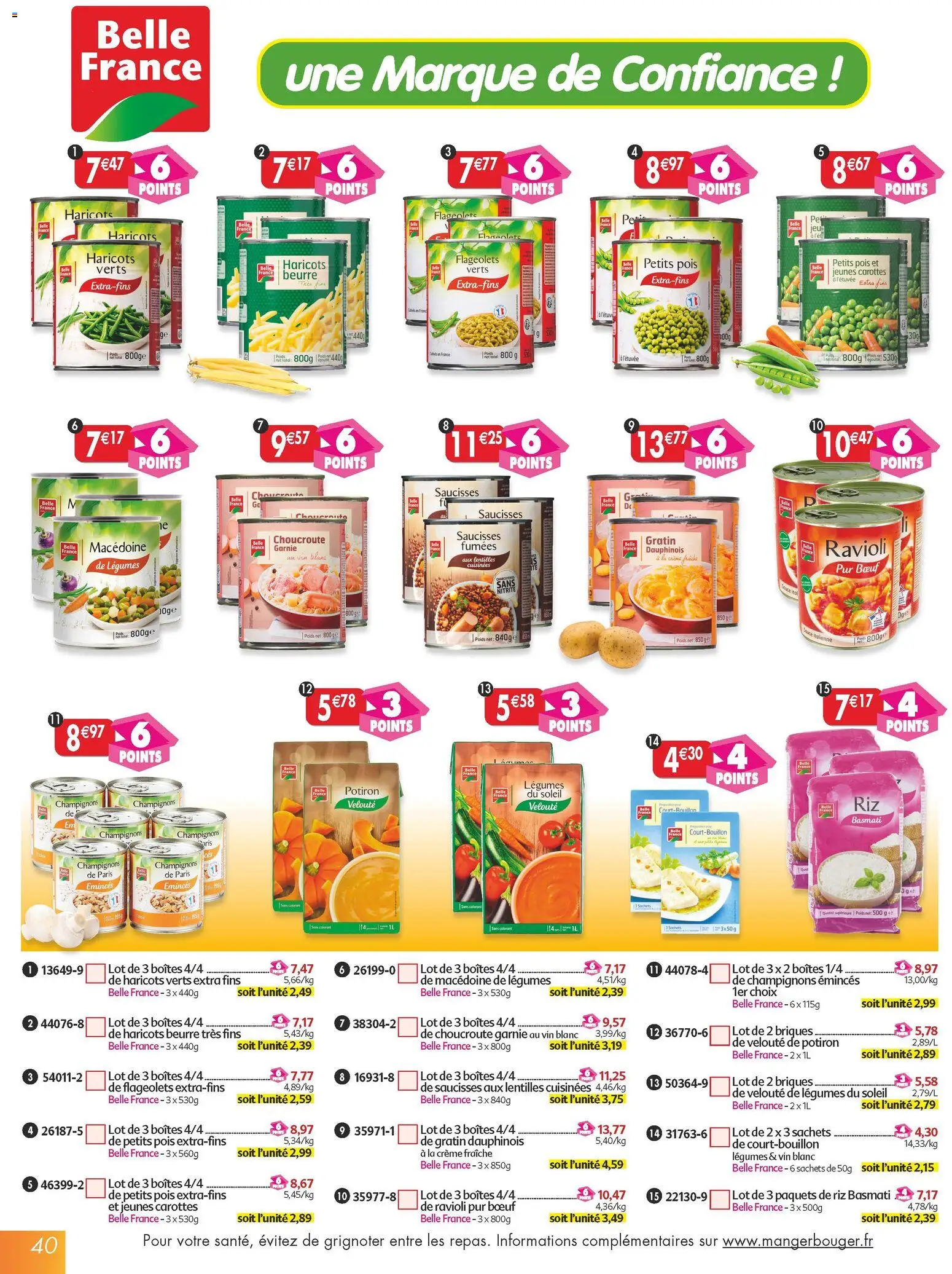 {H1} | Page: 40 | Produits: Pois, Vin, Riz, Crème fraiche