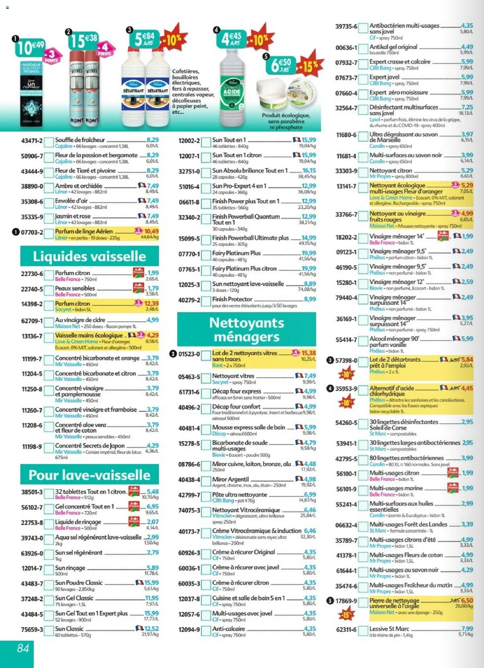 {H1} | Page: 84 | Produits: Alcool, Fairy, Eponge, Orchidée