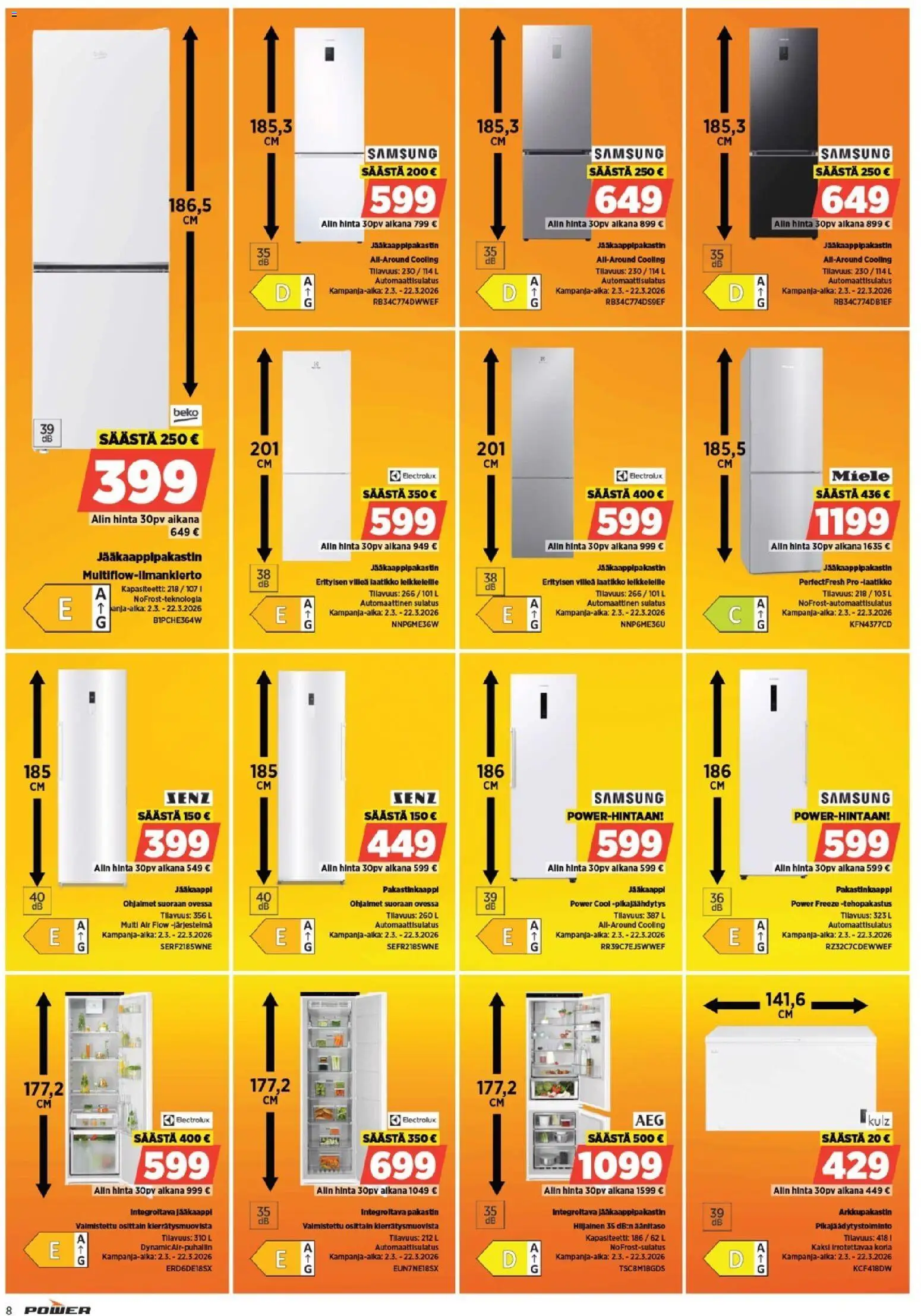 Power tarjoukset – voimassa 09.03.2026 alkaen | Sivu: 8 | Tuotteet: Pakastin, Jääkaappipakastin, Arkkupakastin, Laatikko