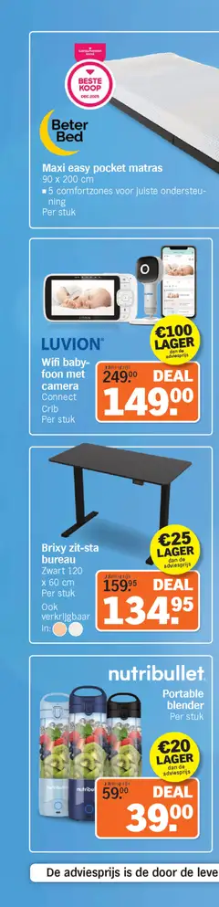 Maxi easy pocket matras, 90 x 200 cm, 5 comfortzones voor juiste ondersteuning, Per stuk - Voorbeeld van een folder van Albert Heijn, geldig van 16.03.2026 | Pagina: 28 | Producten: Monitor, Blender, Matras, Desk